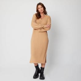 Be You Ladies V Neck Rib Jumper Dress