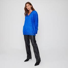 Be You Tinsel V Neck Blue Jumper