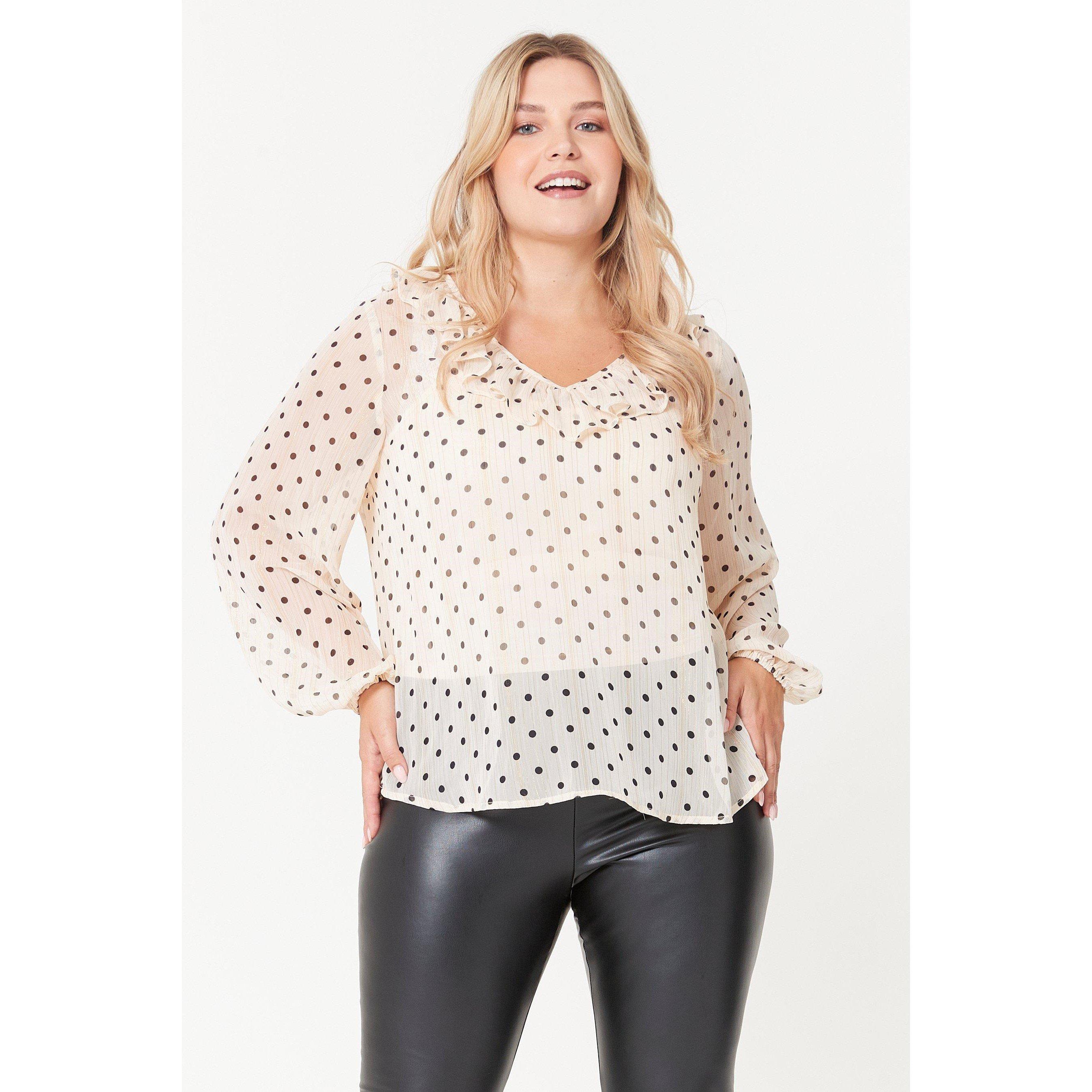 Cream Spot - Be You - Ladies Ruffle Neck Spot Blouse - 1