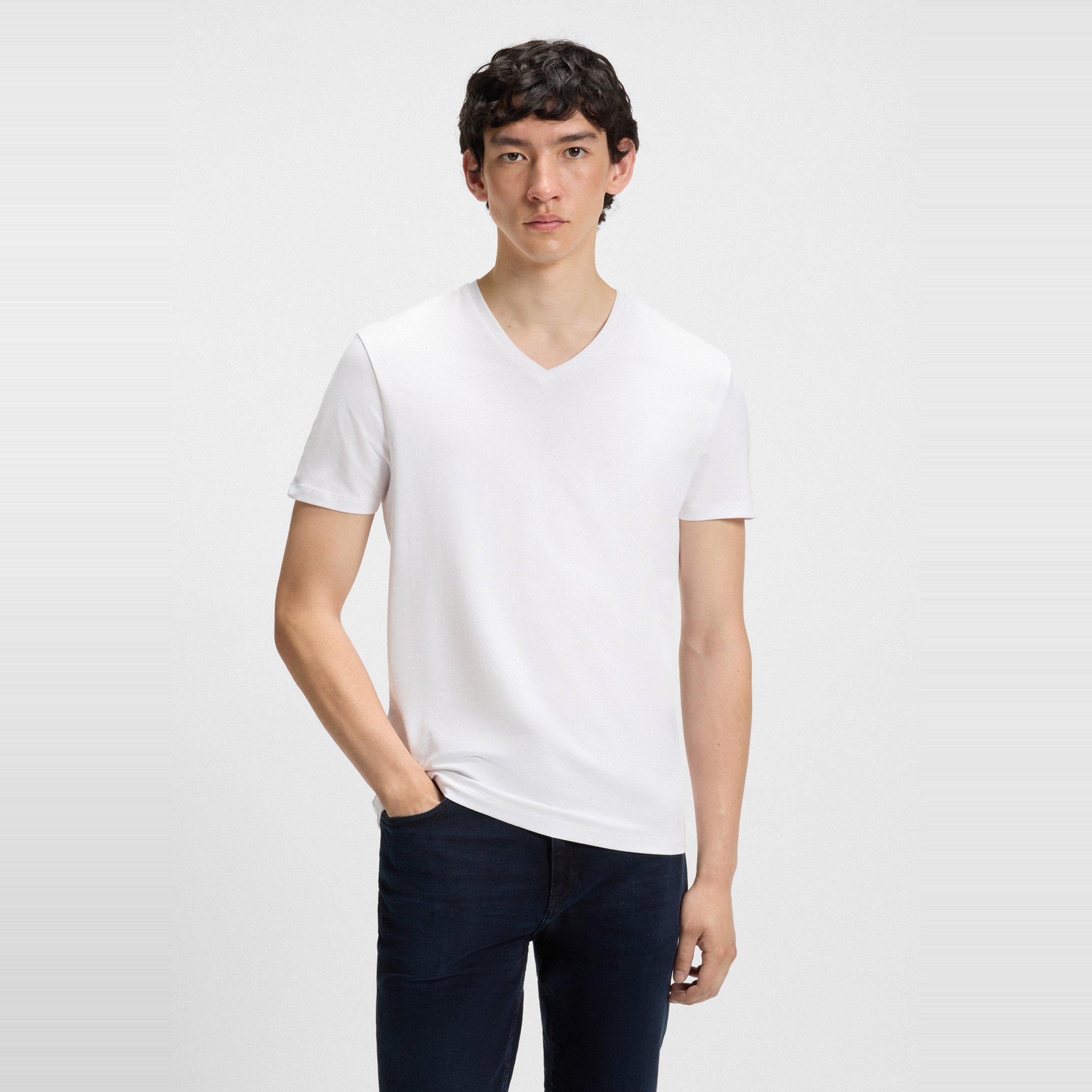 White - Hugo - Short Sleeve V Neck T Shirt - 2