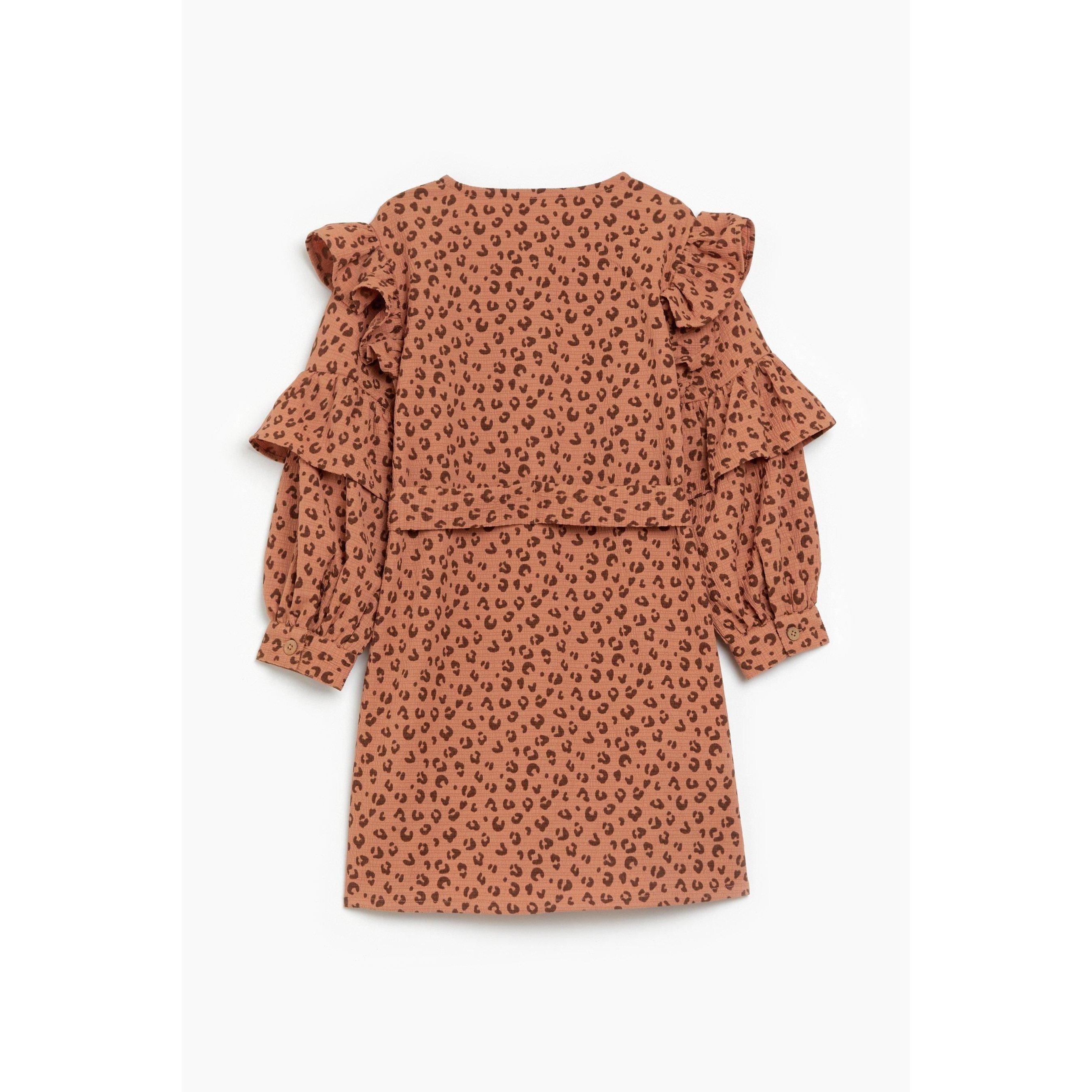 Brown - Be You - Younger Girls Leopard Frill Dress - 3