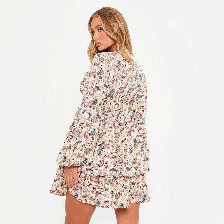 CREAM PAISLEY - red valentino jungle flower dress - ISAWITFIRST Textured Shirred Smock Dress - 5