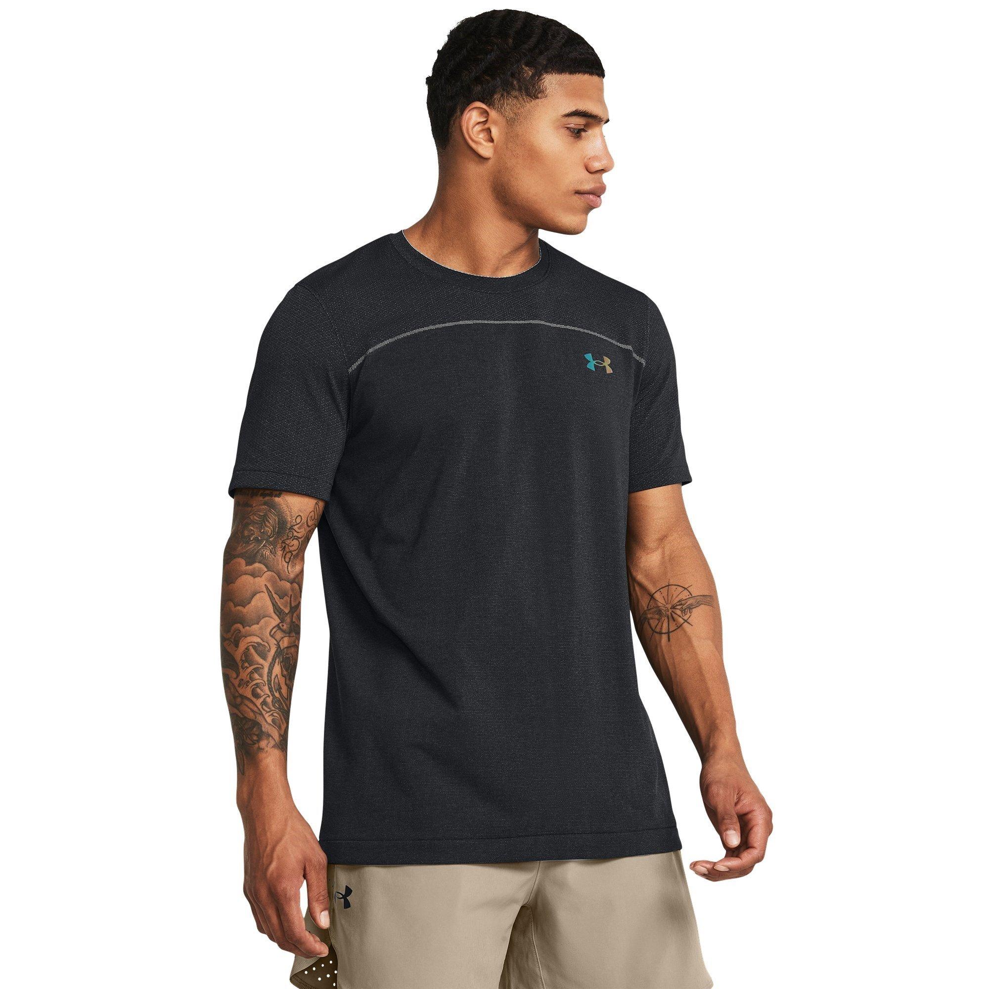 Crna/Modra Siva - Under Armour - Rush Seamless Short-Sleeve Performance Gym Top - 2