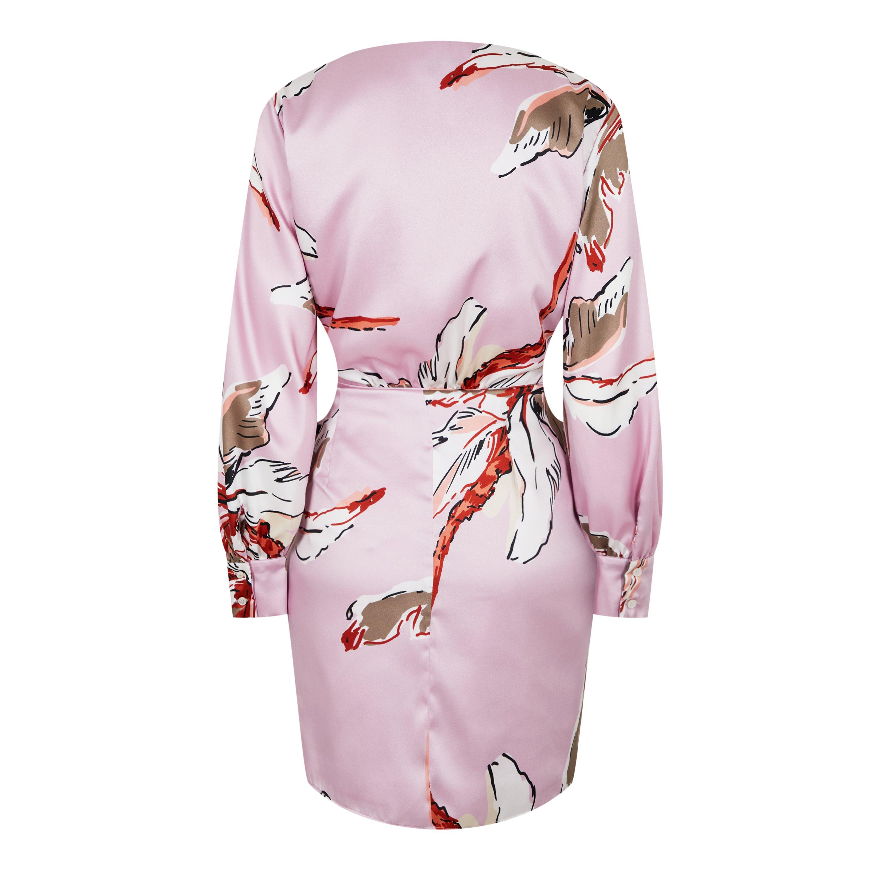 Pink 002 - Marella - Women's Floral Tie Waist Mini Dress - 6