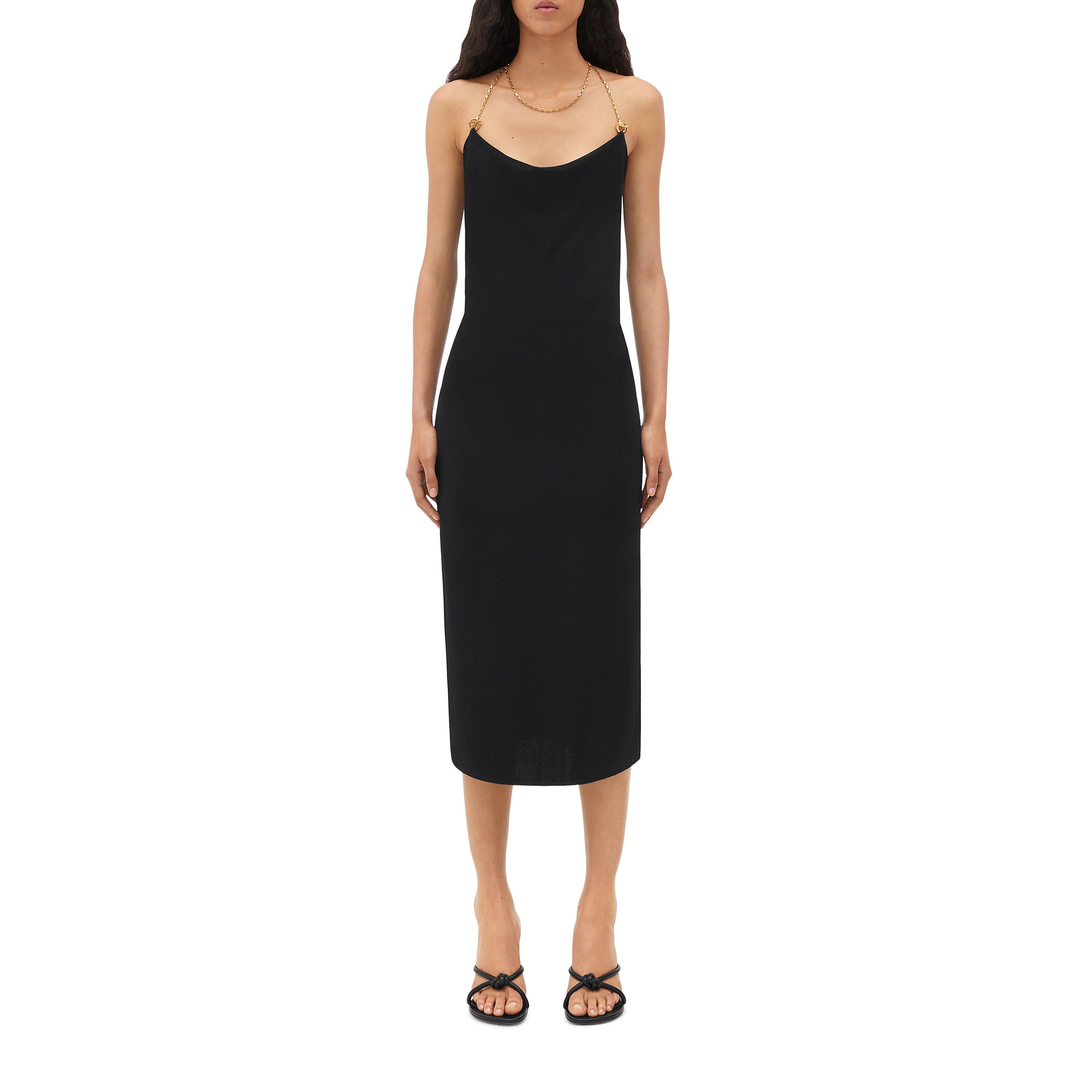 ワンピース BOTTEGA VENETA Viscose midi dress Bottega Veneta Fluid Viscose Stripe Dress In Grey/ Orange