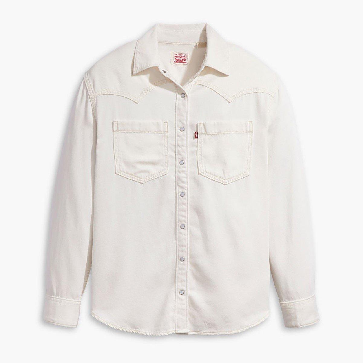 Levis Women's Teodora Western Long-Sleeve Denim Shirt White Size 10 (S) - Image 3
