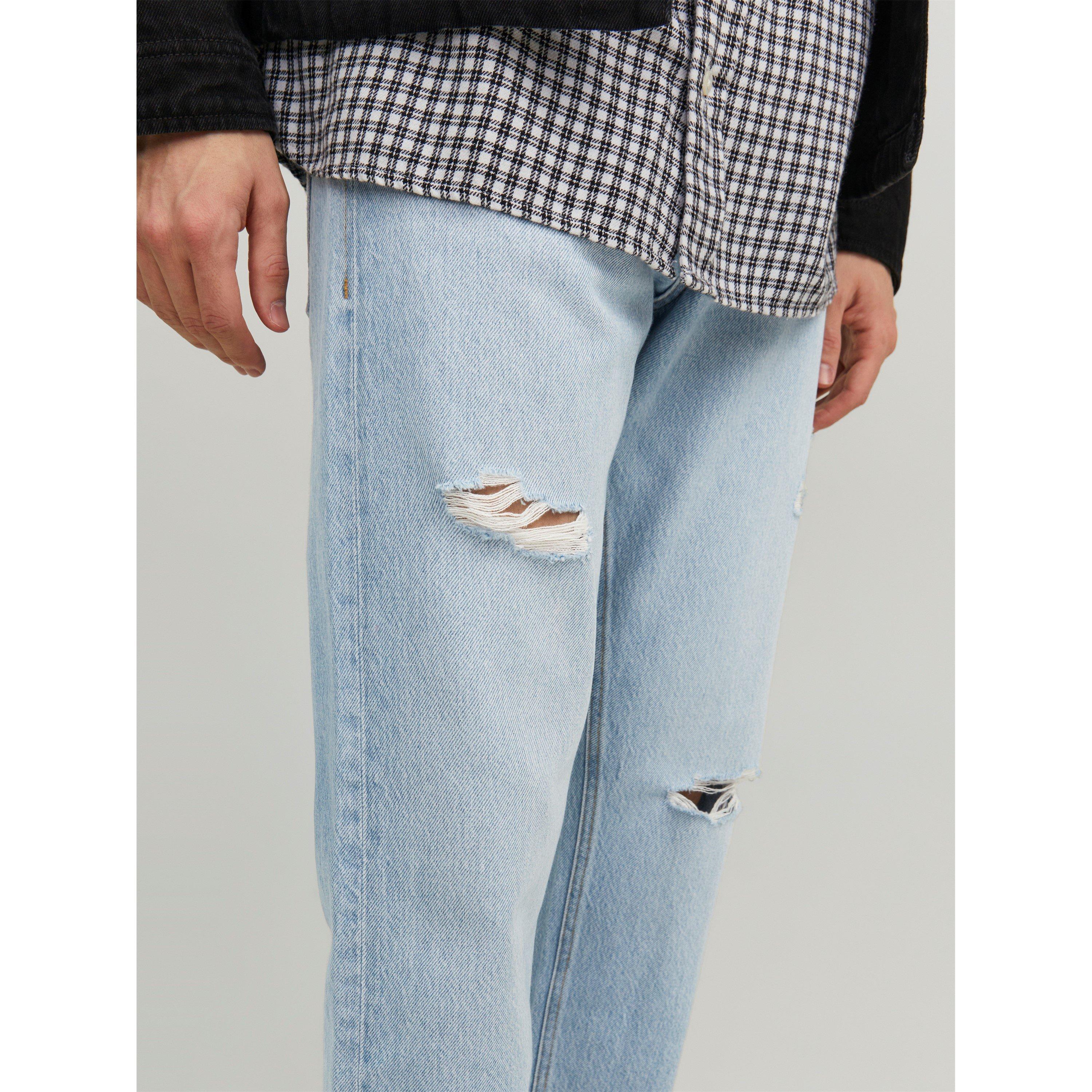 Denim bleu - Jack and Jones - Men's Chris Ripped Straight Leg Jeans - 4