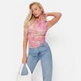 ISAWITFIRST Tie Dye Cowl Neck Ruched Sleeveless Top