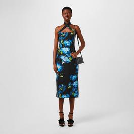 Dolce and Gabbana Floral Print Flared Hem Stretch Silk Midi Dress Ladies