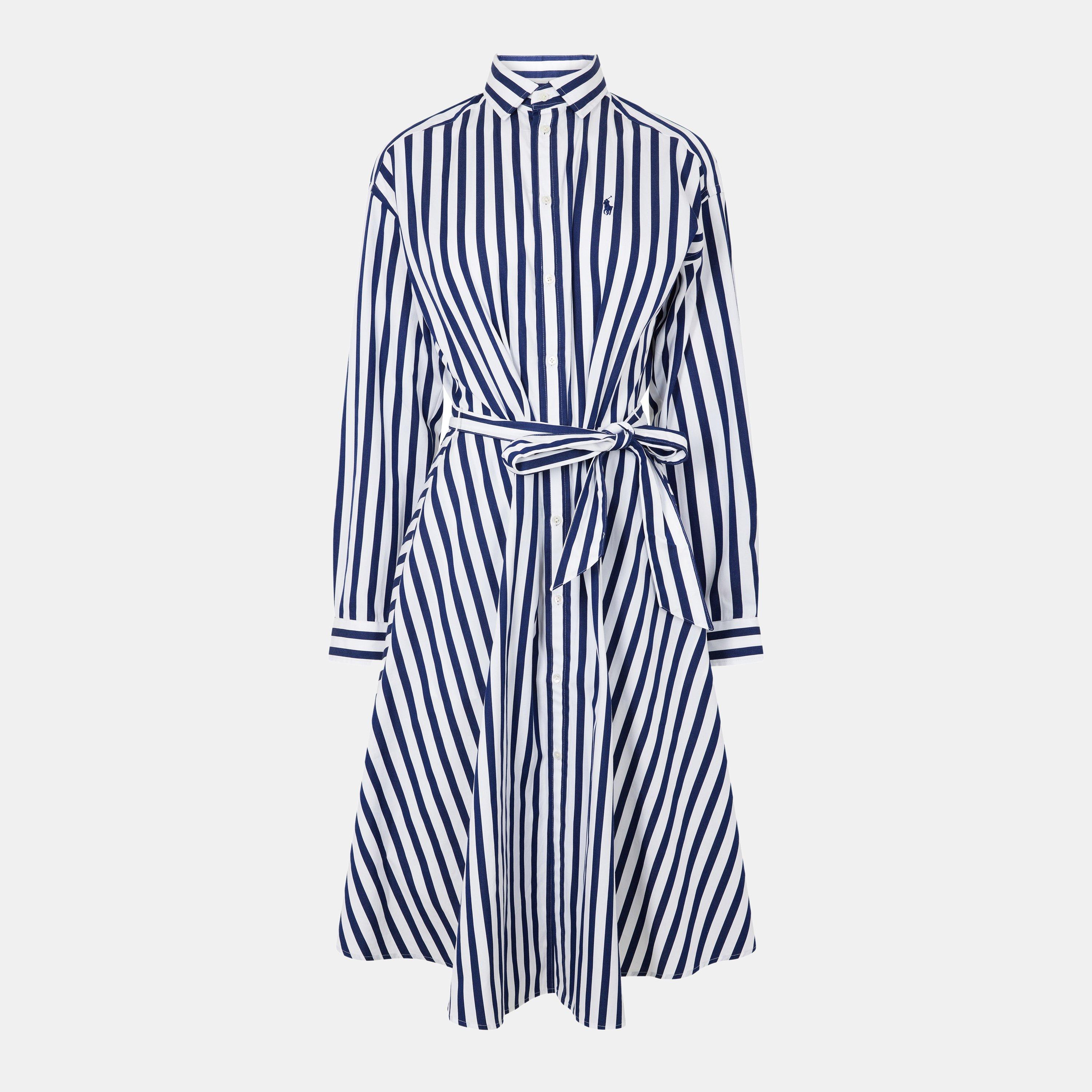 Polo Ralph Lauren Women's Ela Belted Shirt Dress - 970A Navy/White - 12 (M)