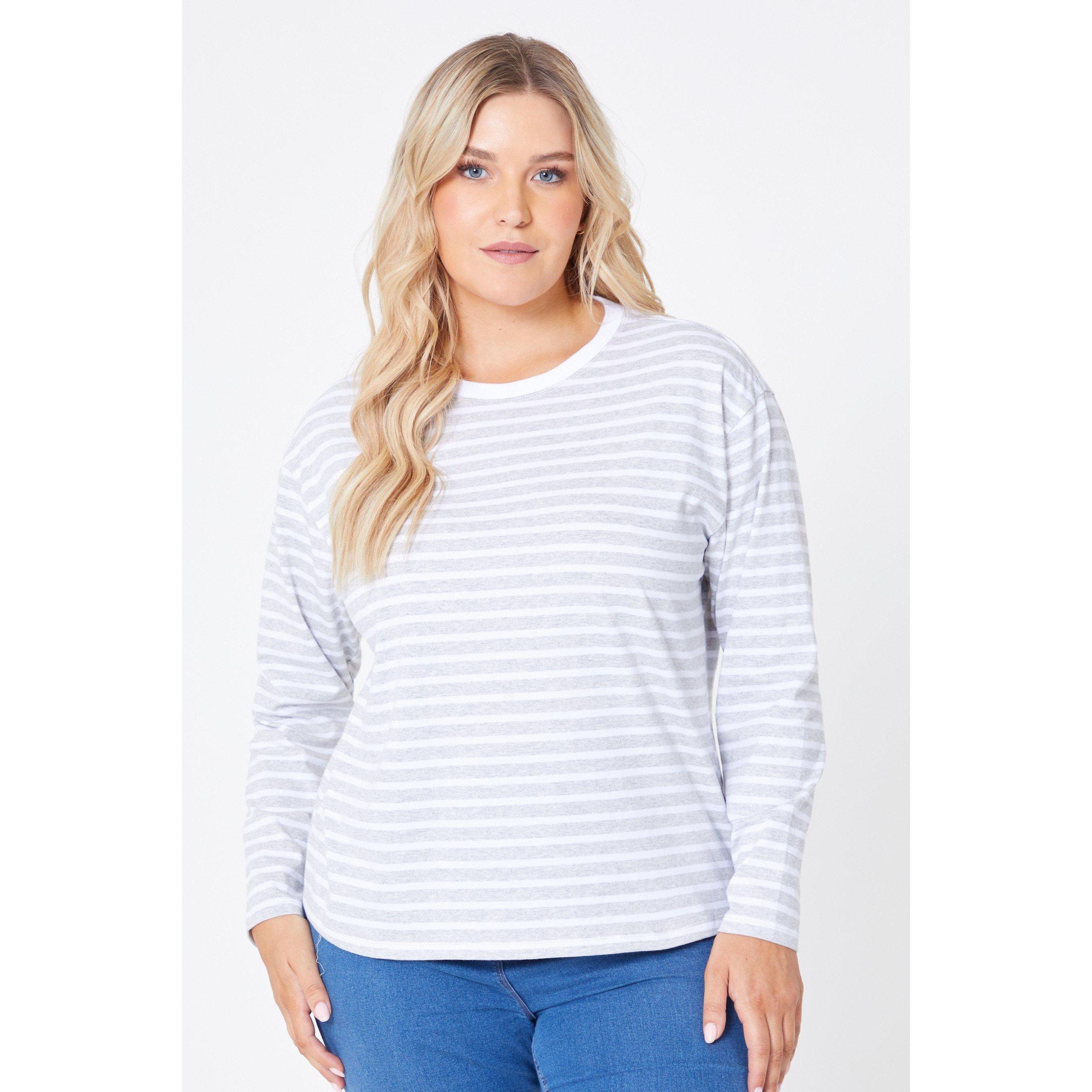 Siva/Bijela - Be You - Ladies Long Sleeve Stripe T-Shirt - 1
