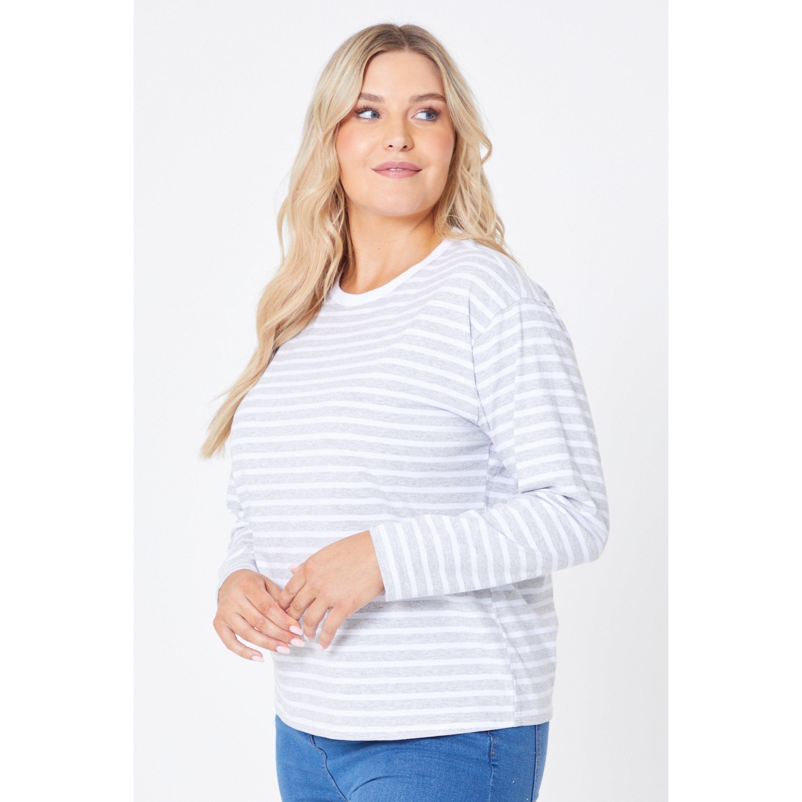 Siva/Bijela - Be You - Ladies Long Sleeve Stripe T-Shirt - 3