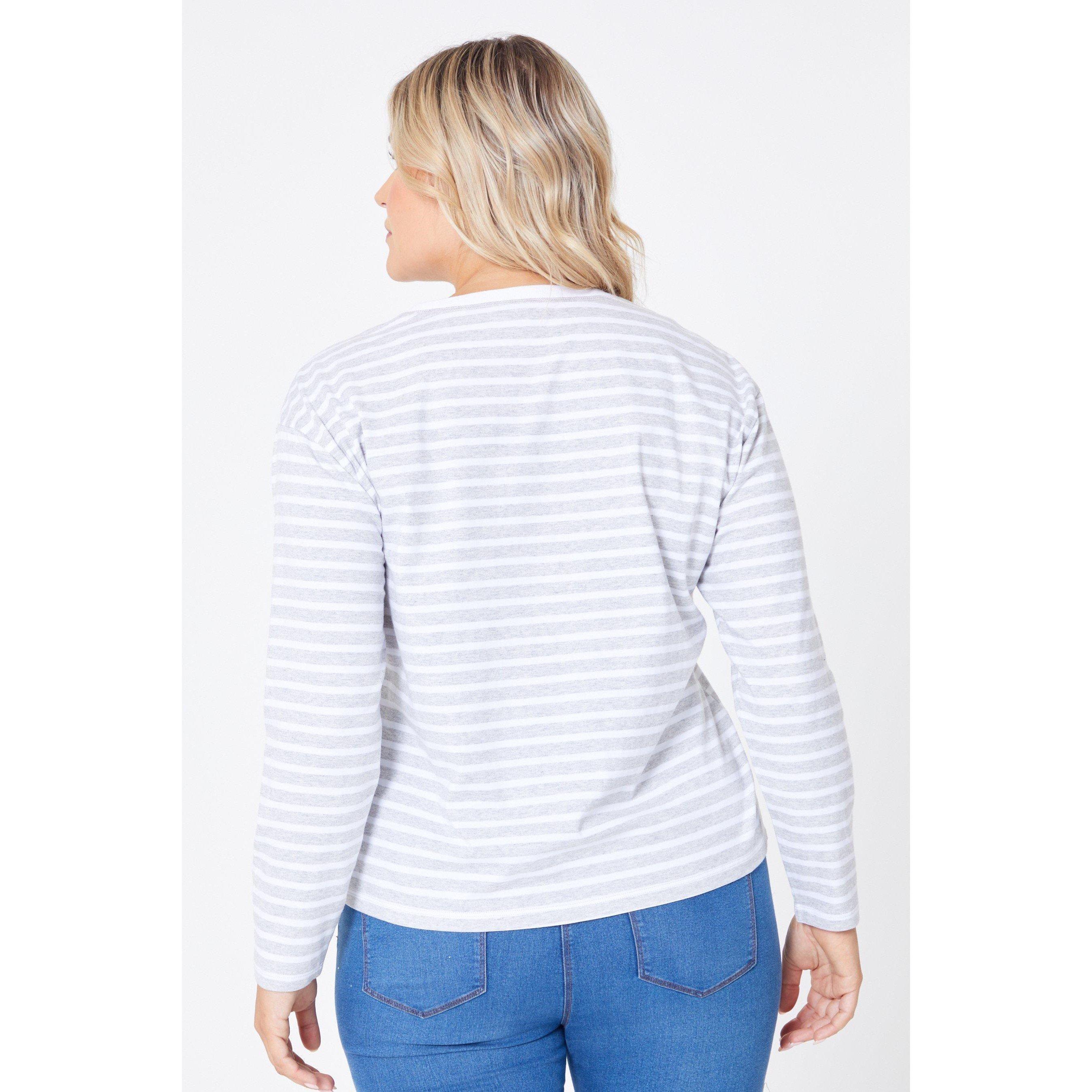 Siva/Bijela - Be You - Ladies Long Sleeve Stripe T-Shirt - 4