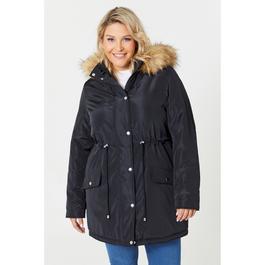 Be You Ladies Faux Fur Trim Hooded Parka Coat