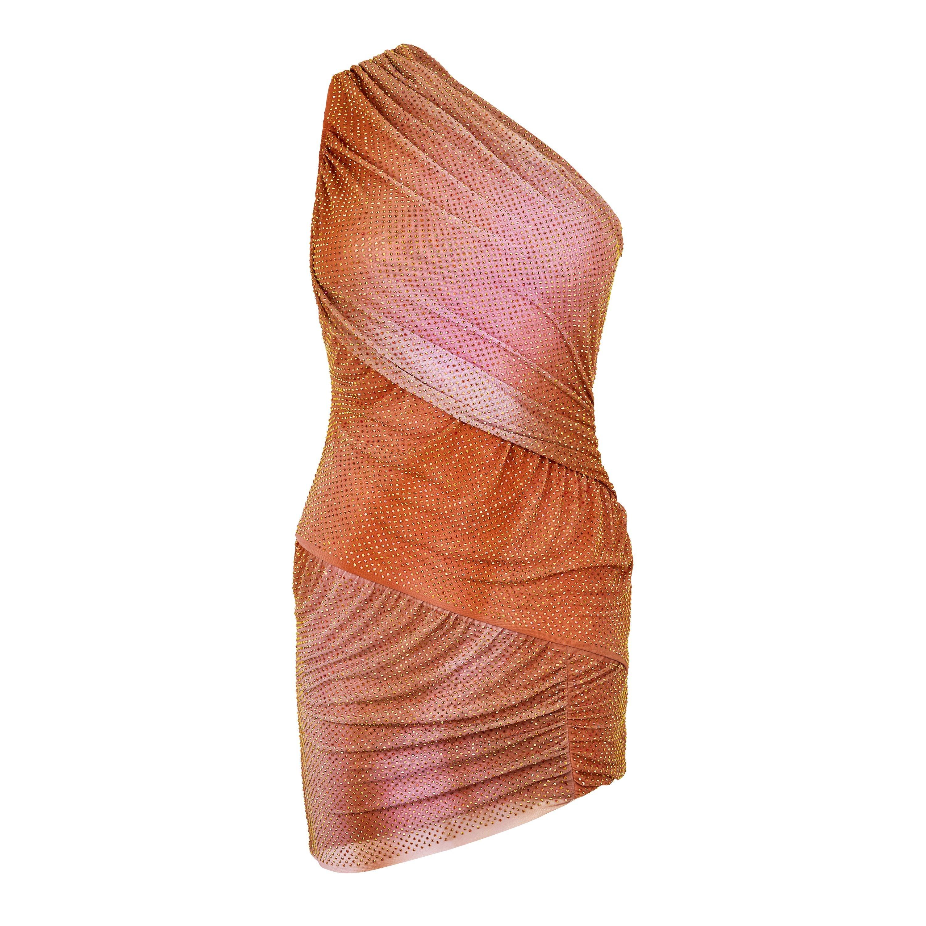 ORANGE PRINT - Self Portrait - Women's Rhinestone Mini Bodycon Dress - 5