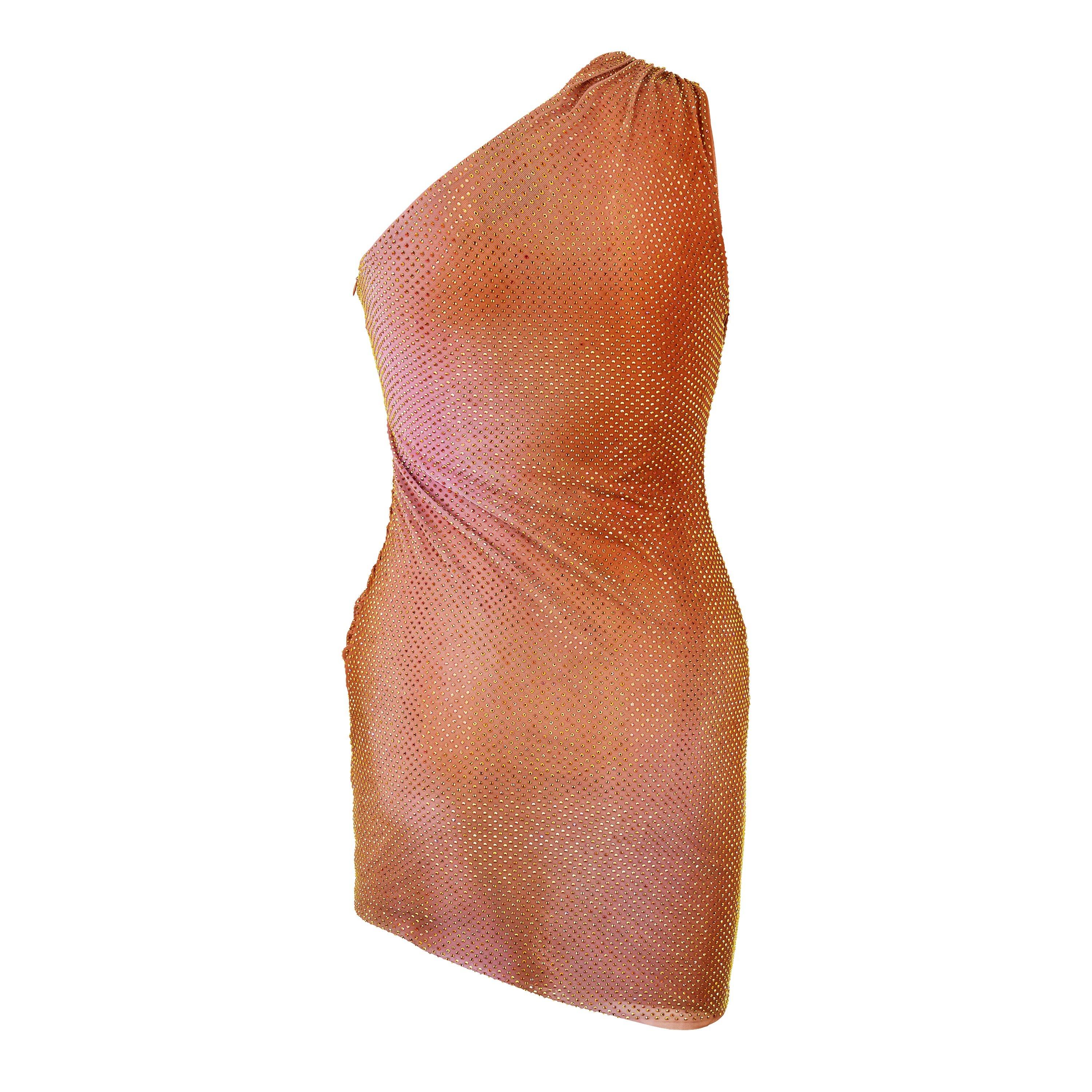 ORANGE PRINT - Self Portrait - Women's Rhinestone Mini Bodycon Dress - 6