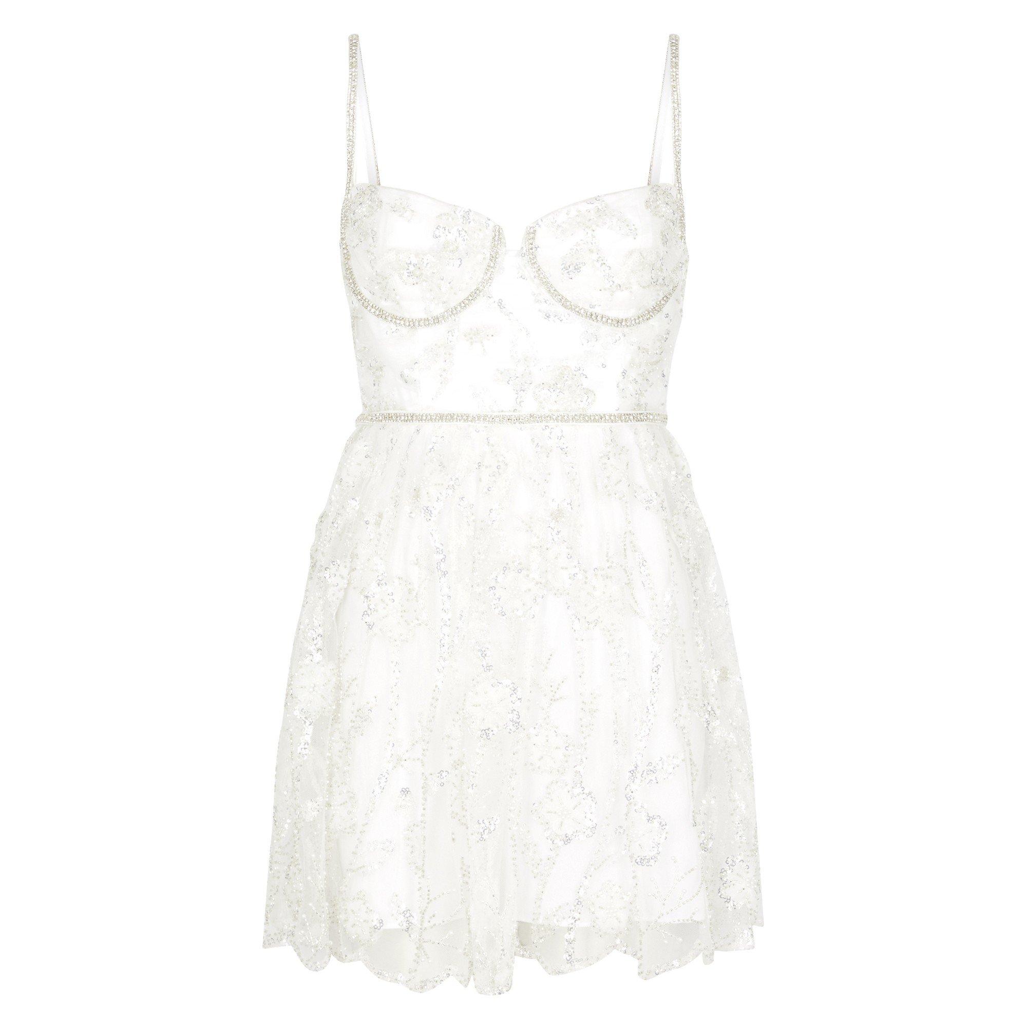 WHITE - Self Portrait - SD SEQUIN LACE MINI DRESS