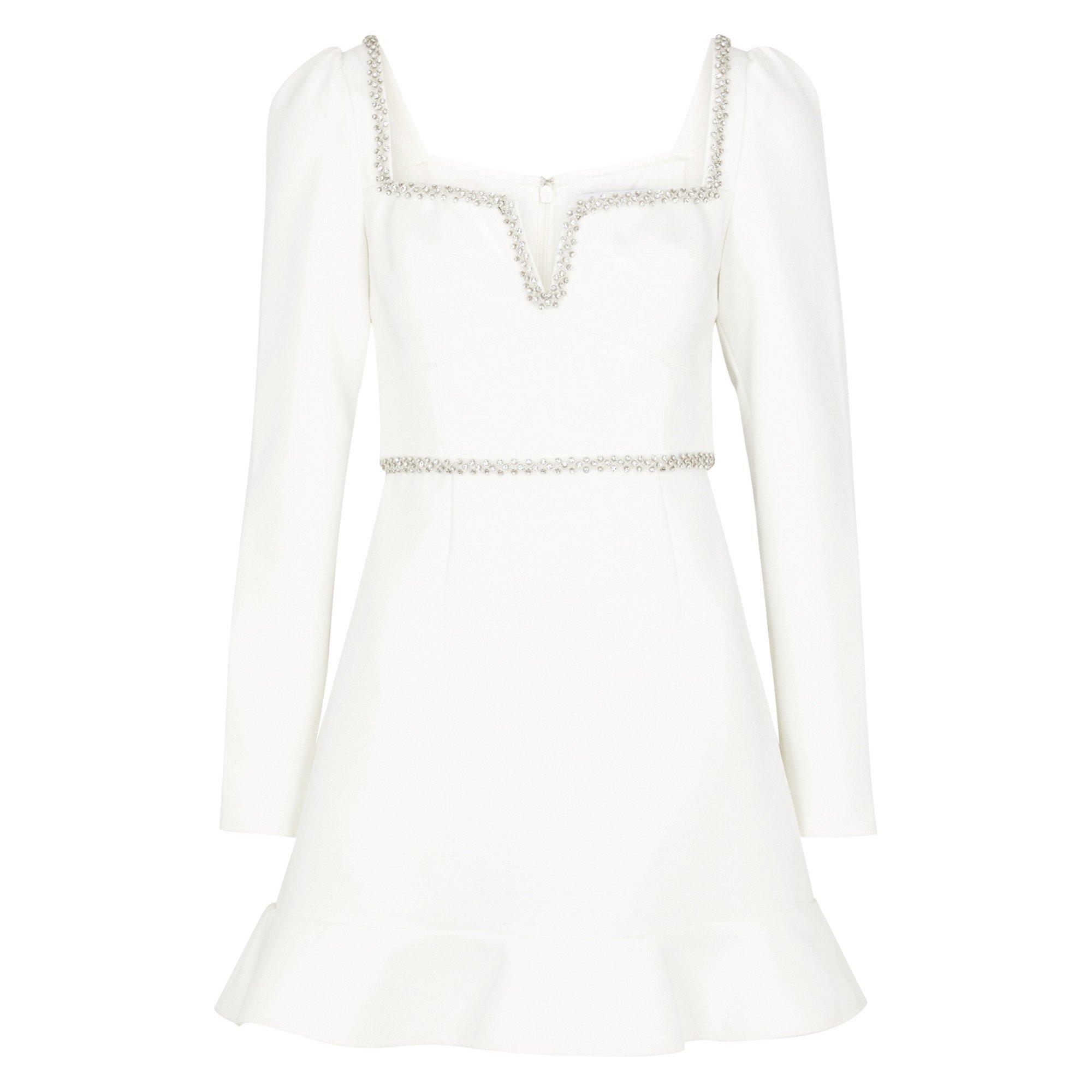 WHITE - Self Portrait - SD CREPE LONG SLEEVE MINI DRES
