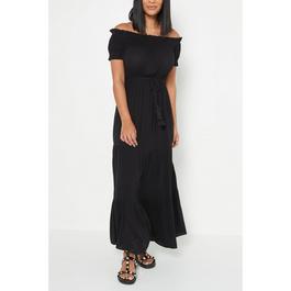 Be You Ladies Bardot Crinkle Maxi Dress