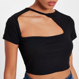 I Saw It First ISAWITFIRST Cut Out Neck Detail Crop Top