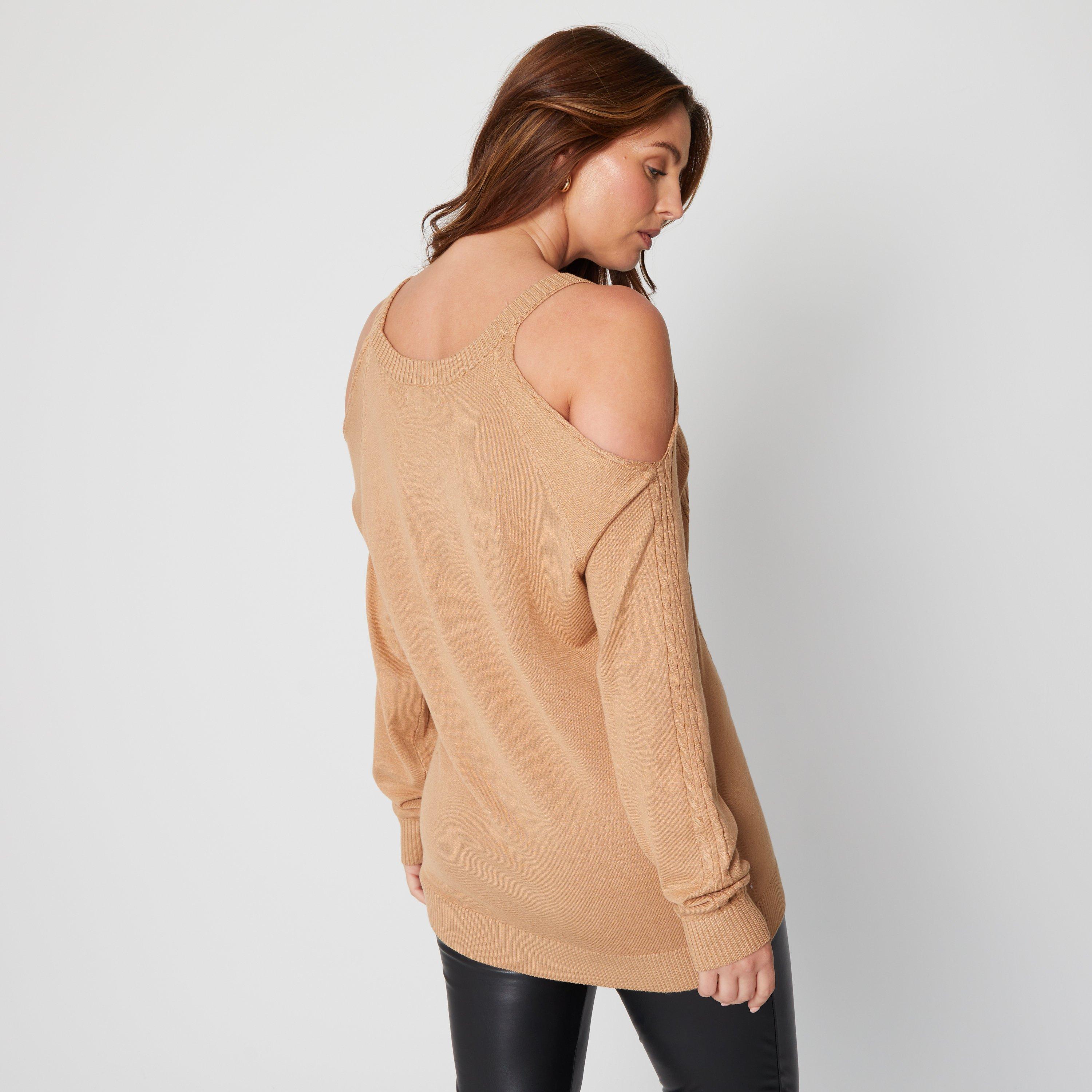 Camel - Be You - Cold Shoulder Fine Knit Jumper - 3