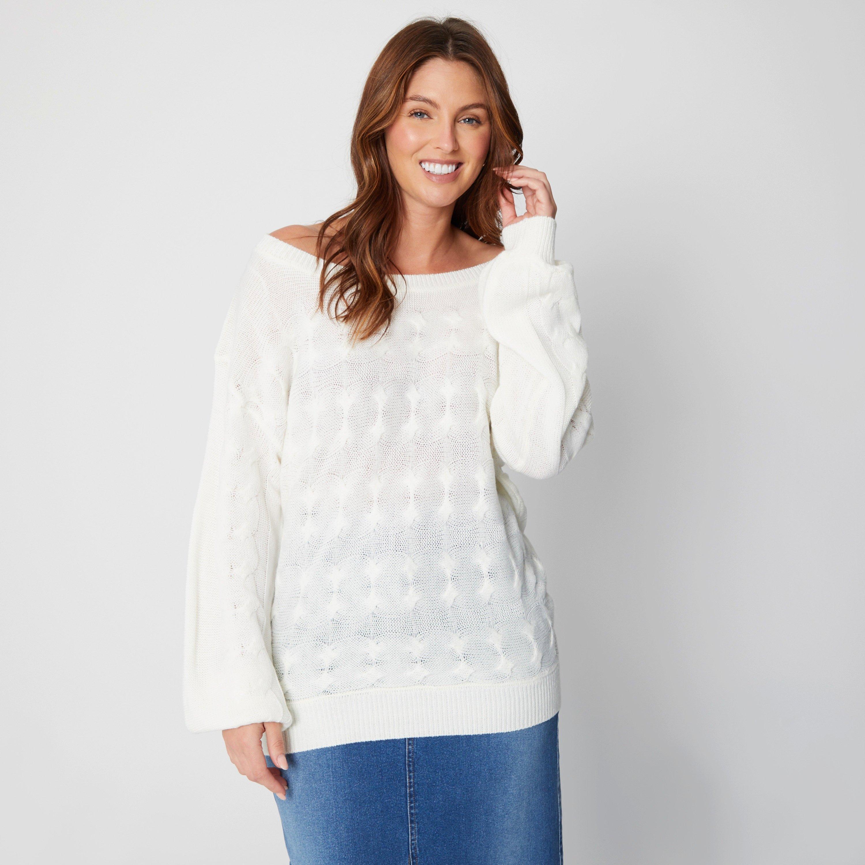 Cream - Be You - Women's Bardot Cream Cable Knit Jumper - 1