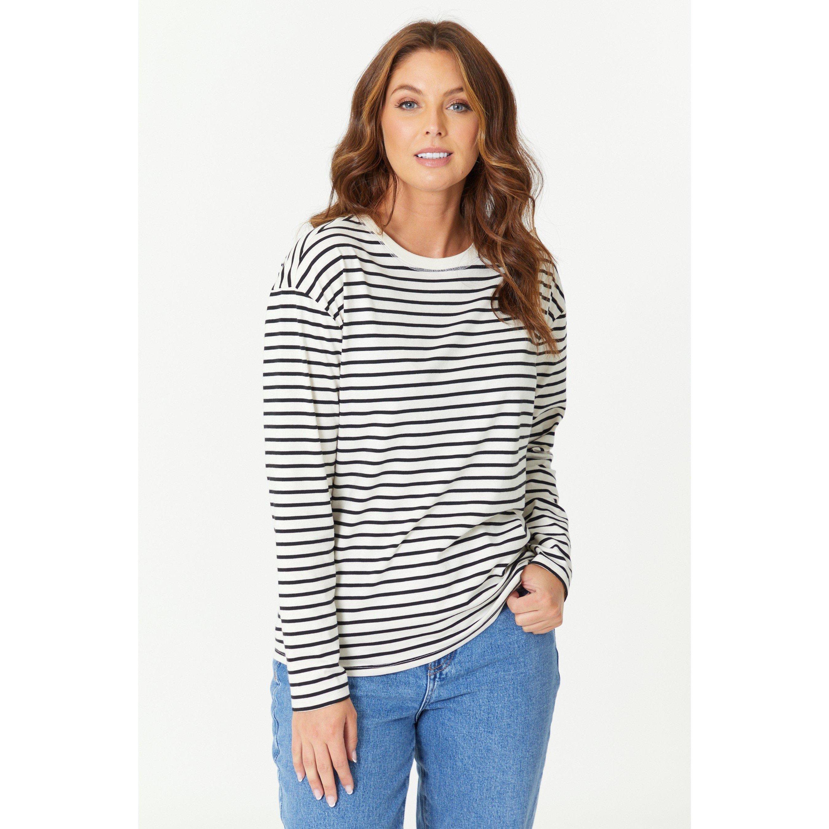 Cream/Black - Be You - Ladies Long Sleeve Stripe T-Shirt - 1