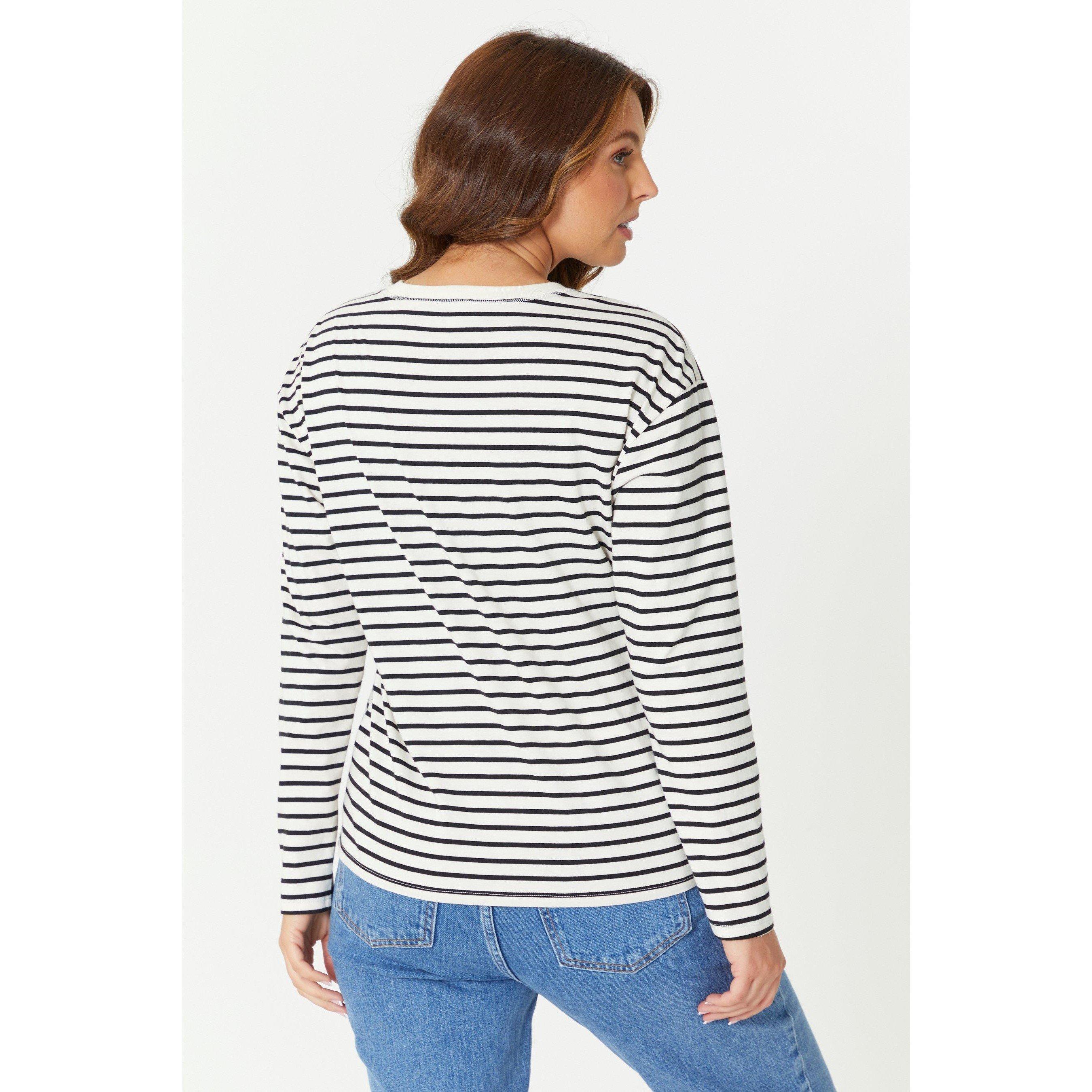 Crème/Zwart - Be You - Long Sleeve Stripe T-Shirt - 4