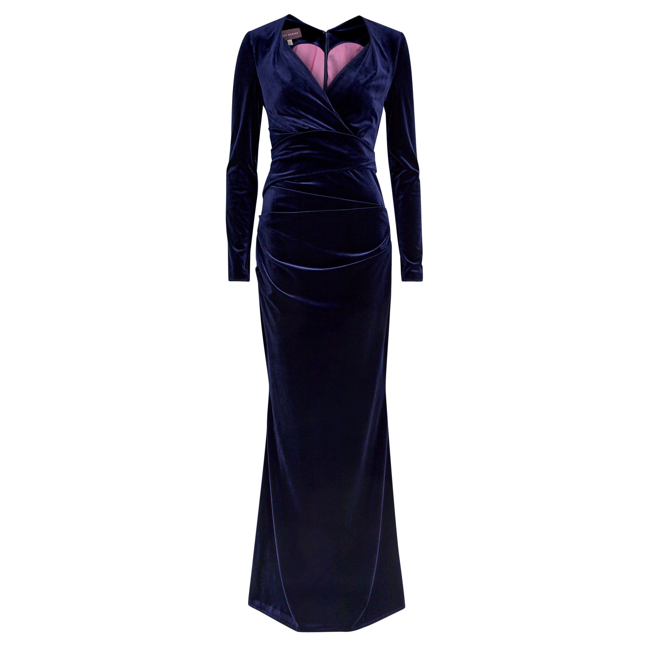 NAVY - Talbot Runhof - LD LS V NK VELVET GOWN