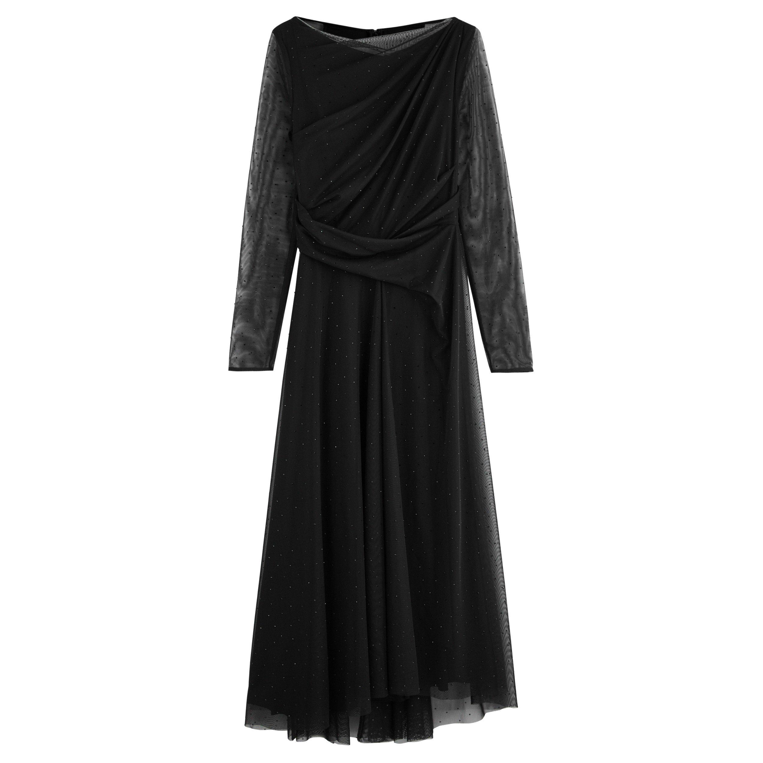 BLACK - Talbot Runhof - MD LS EMB SHEER MIDI