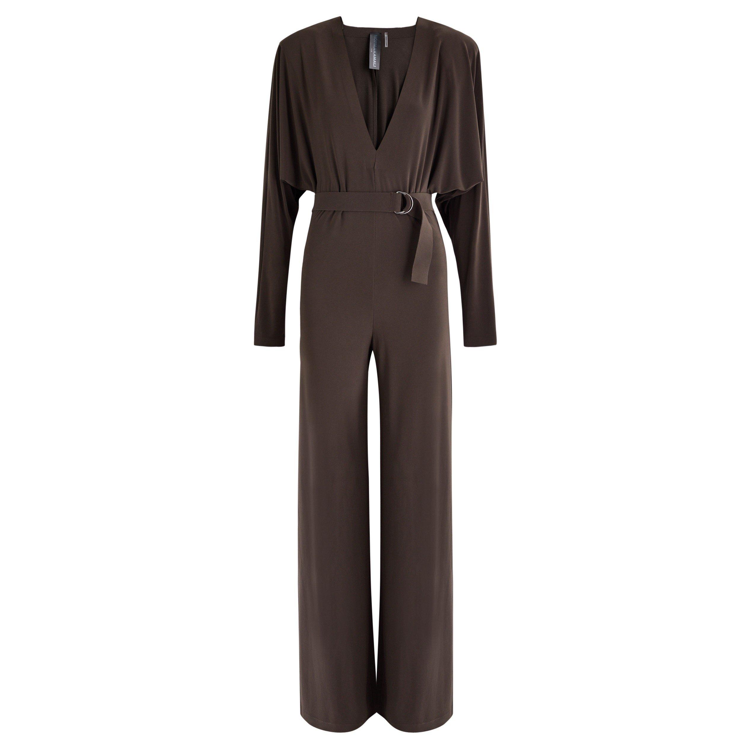 DARK BROWN - Norma Kamali - DOLMAN V NECK JUMPSUIT W/ SHOU