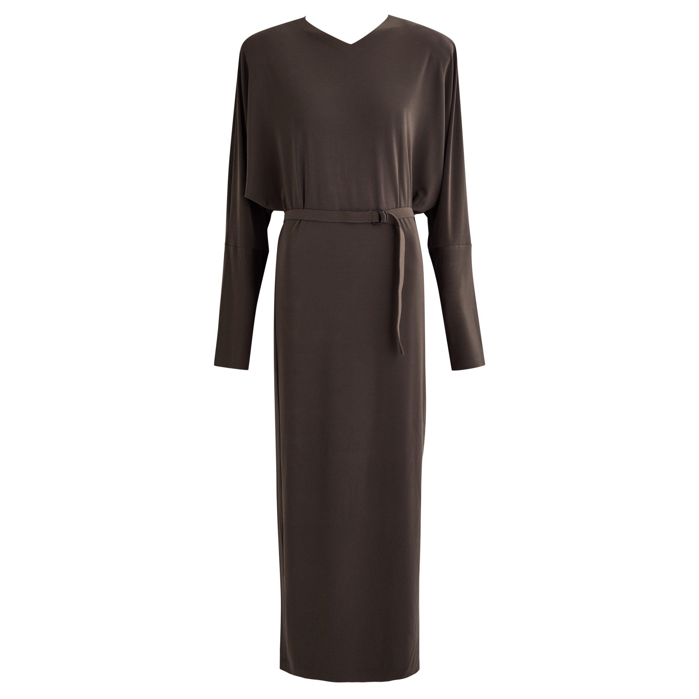 DARK BROWN - Norma Kamali - DOLMAN V NECK SIDE SLIT GOWN W