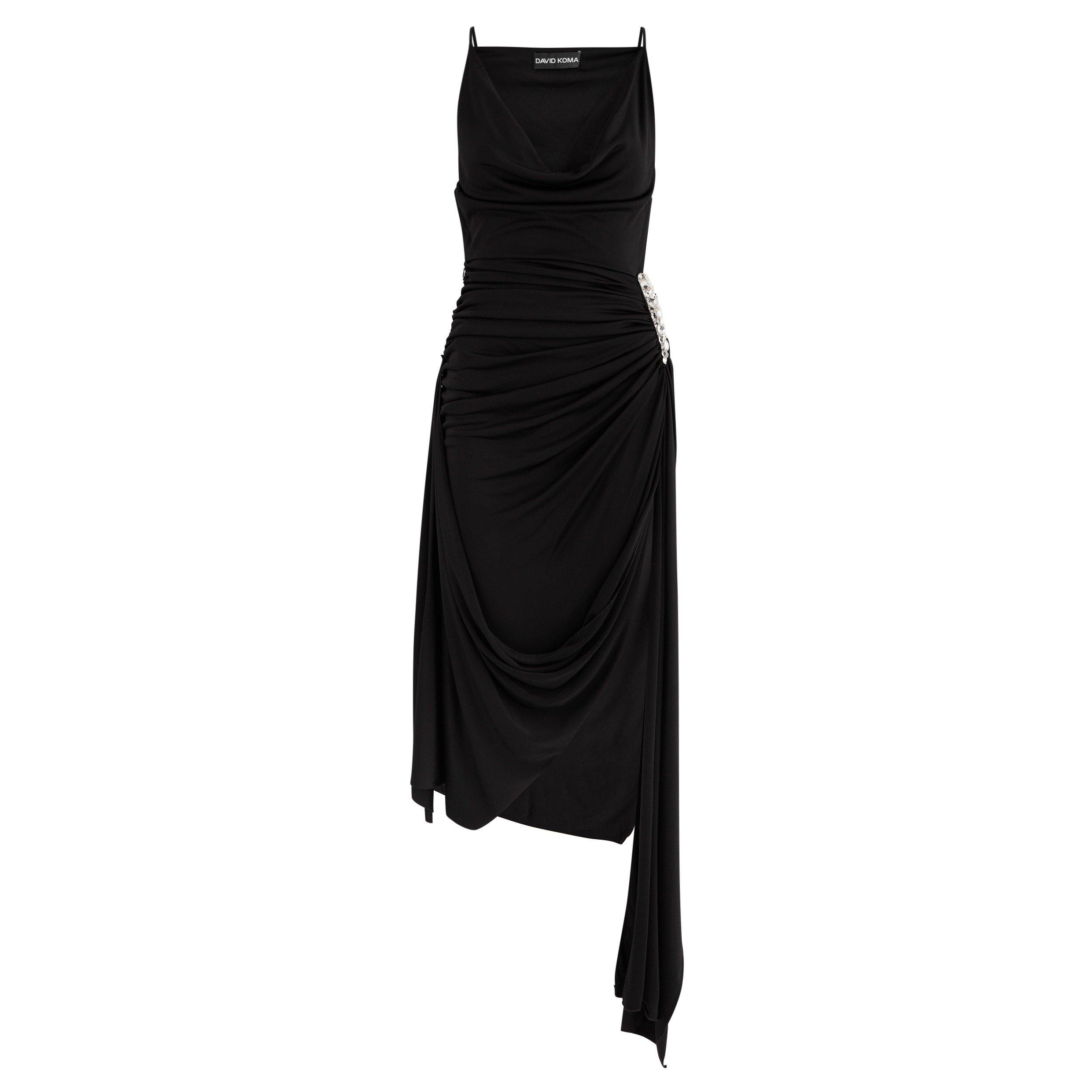 BLACK AND SILVE - David Koma - CRYSTAL CLAW ASYMMETRIC GOWN