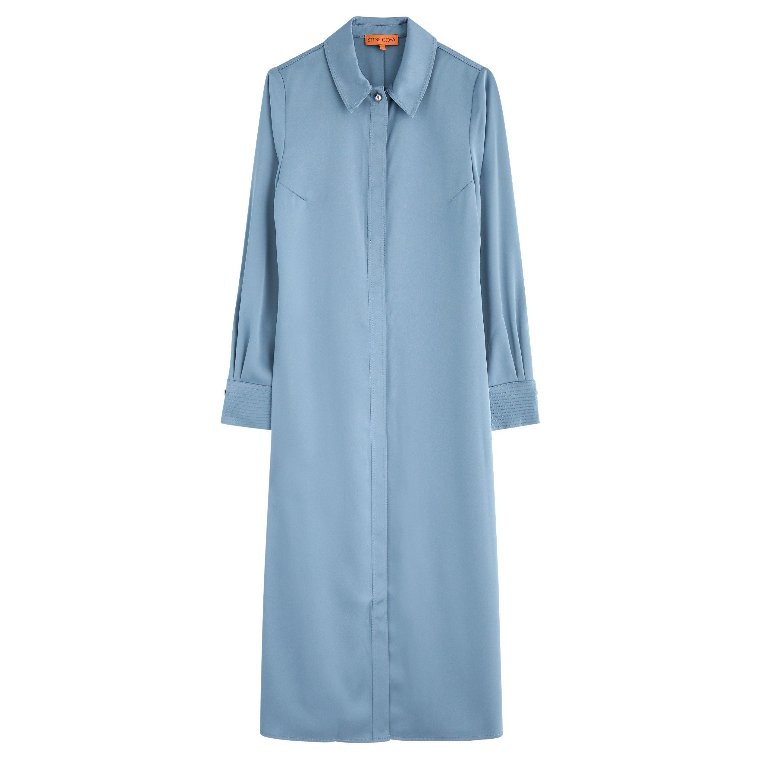 BLUE - Stine Goya - LD LS SATIN MIDI SHIRT DRS