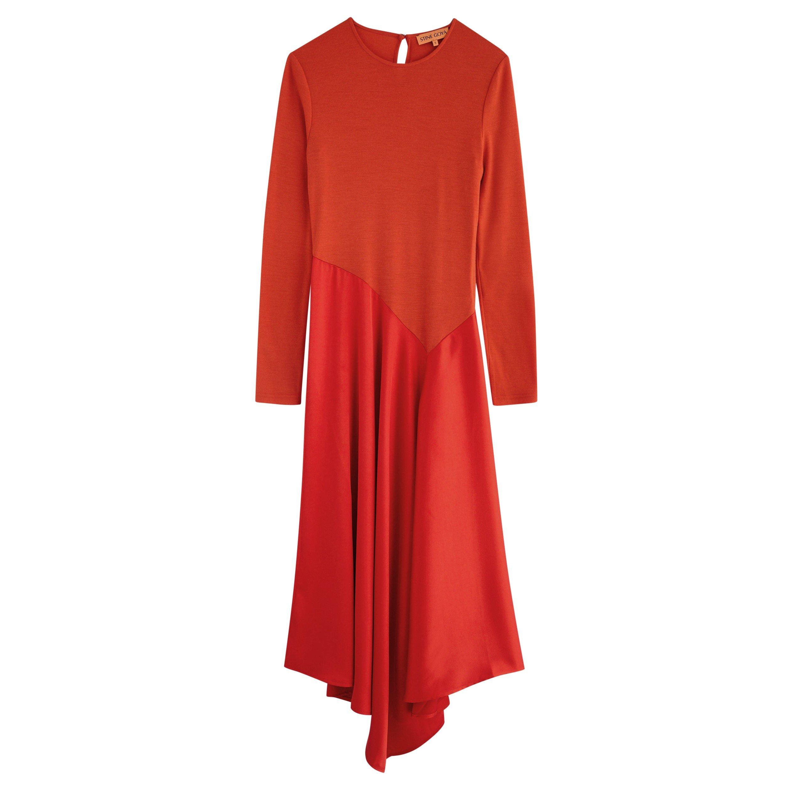 ORANGE - Stine Goya - LD LS SATIN JERSEY ASSYM MIDI