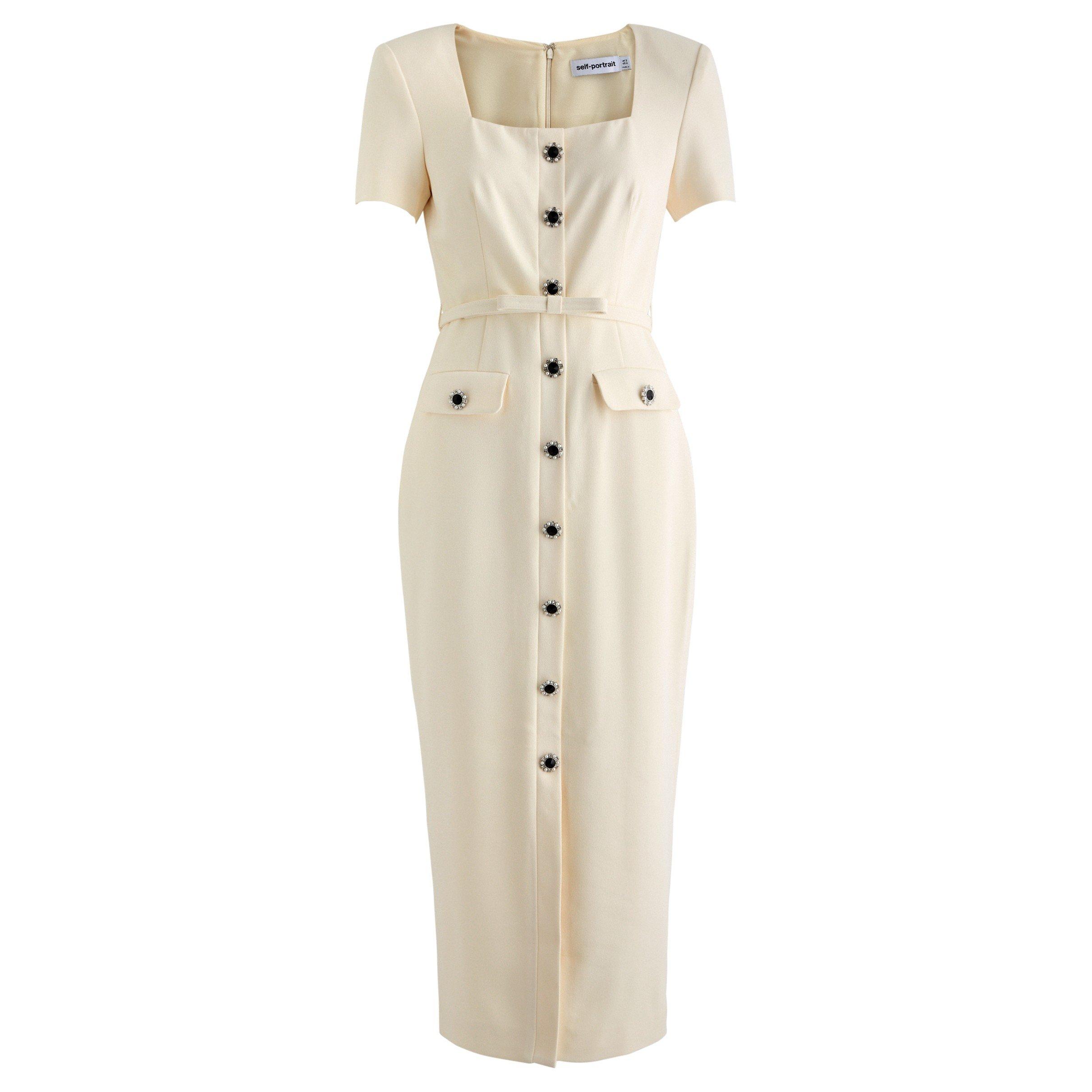 CREAM - Self Portrait - LD CREPE BUTTON MIDI DRESS