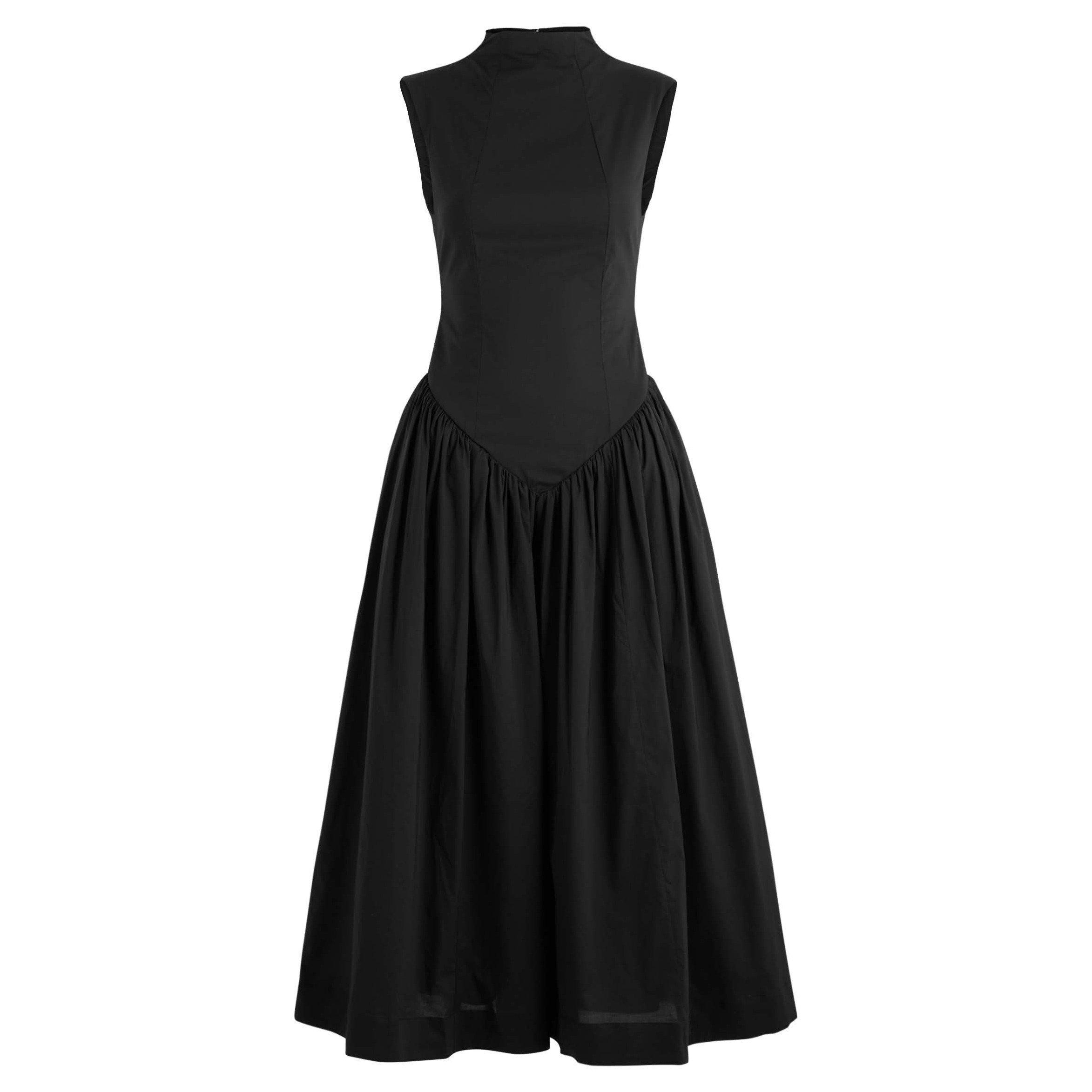 BLACK - De La Vali - Women's Lusiva Midi Cotton A-Line Dress