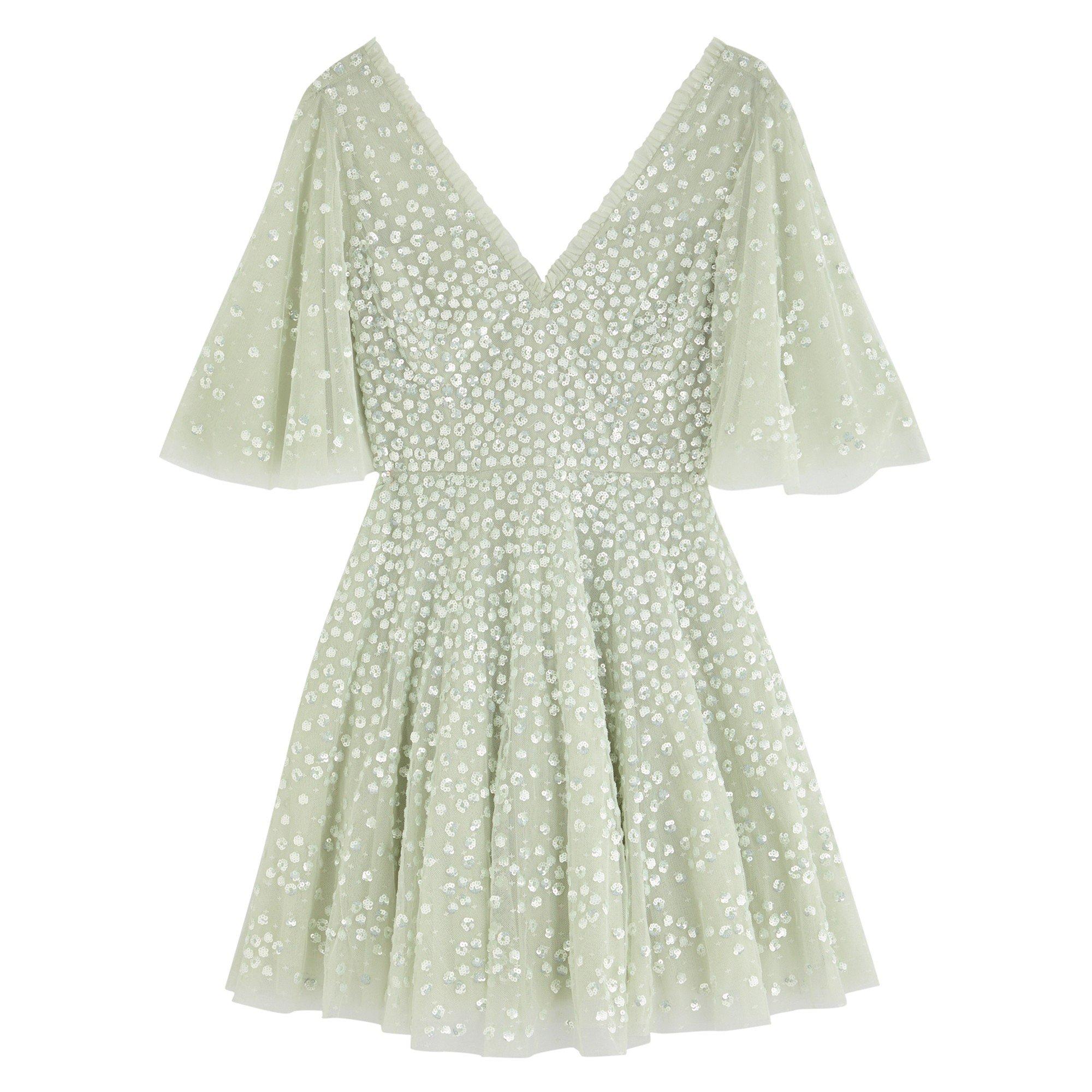 LIGHT GREEN - Needle and Thread - SD LEILA DOT V-NECK MINI DRESS