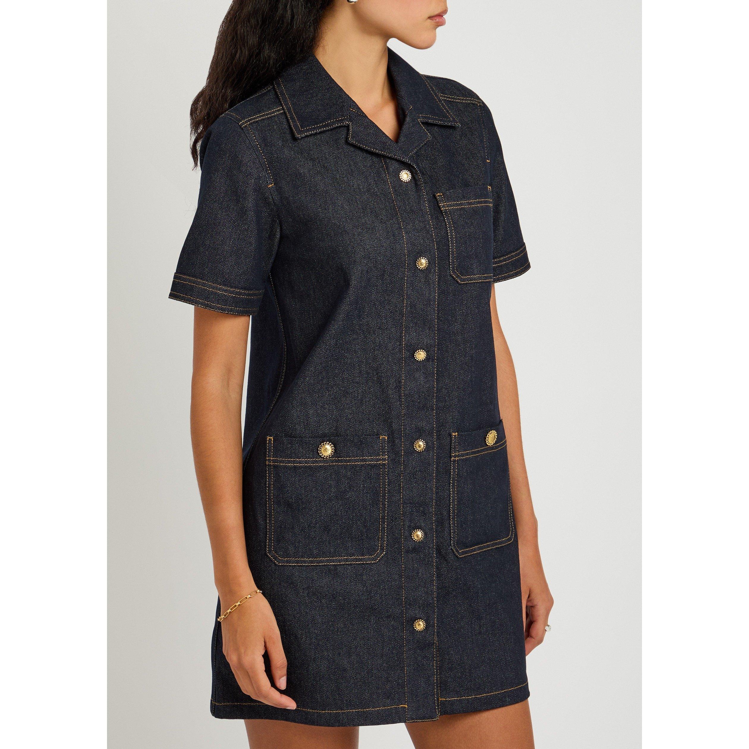 DENIM - Moncler - Women's Denim Short-Sleeve Relaxed-Fit Shirt-Dress - 2
