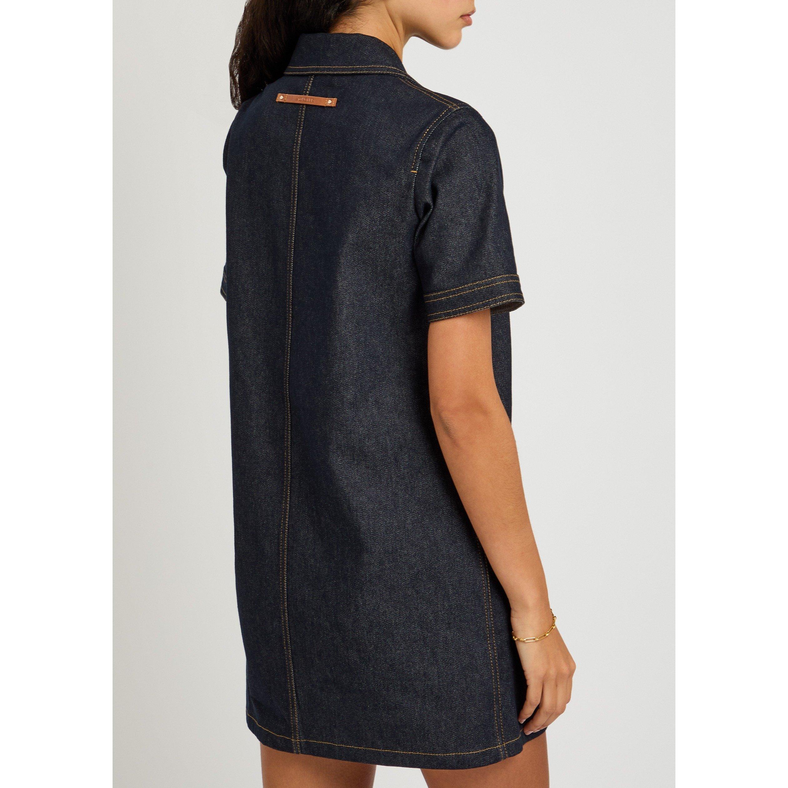 DENIM - Moncler - Women's Denim Short-Sleeve Relaxed-Fit Shirt-Dress - 3