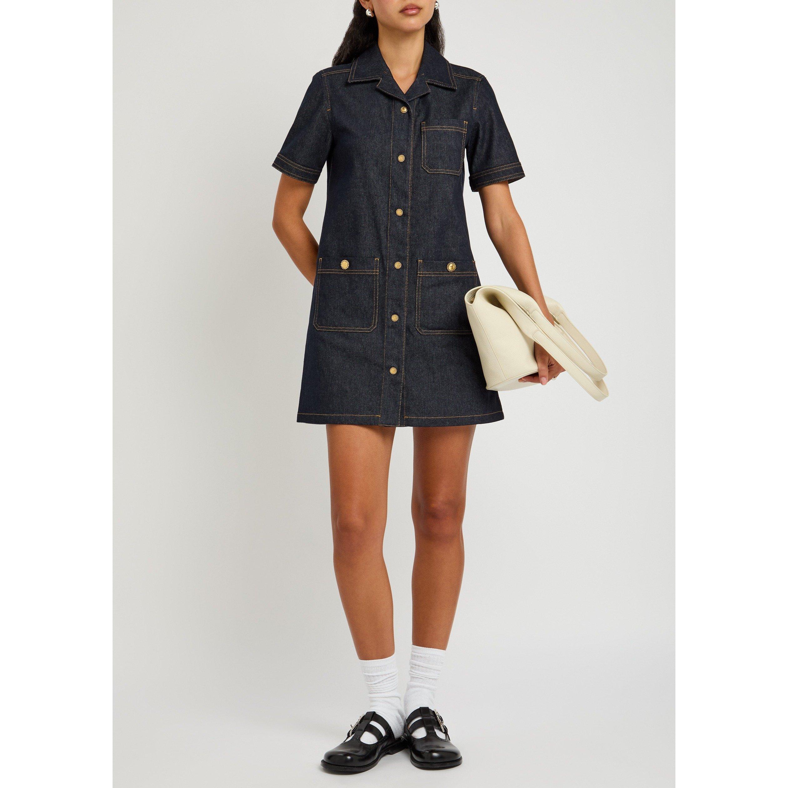 DENIM - Moncler - Women's Denim Short-Sleeve Relaxed-Fit Shirt-Dress - 5
