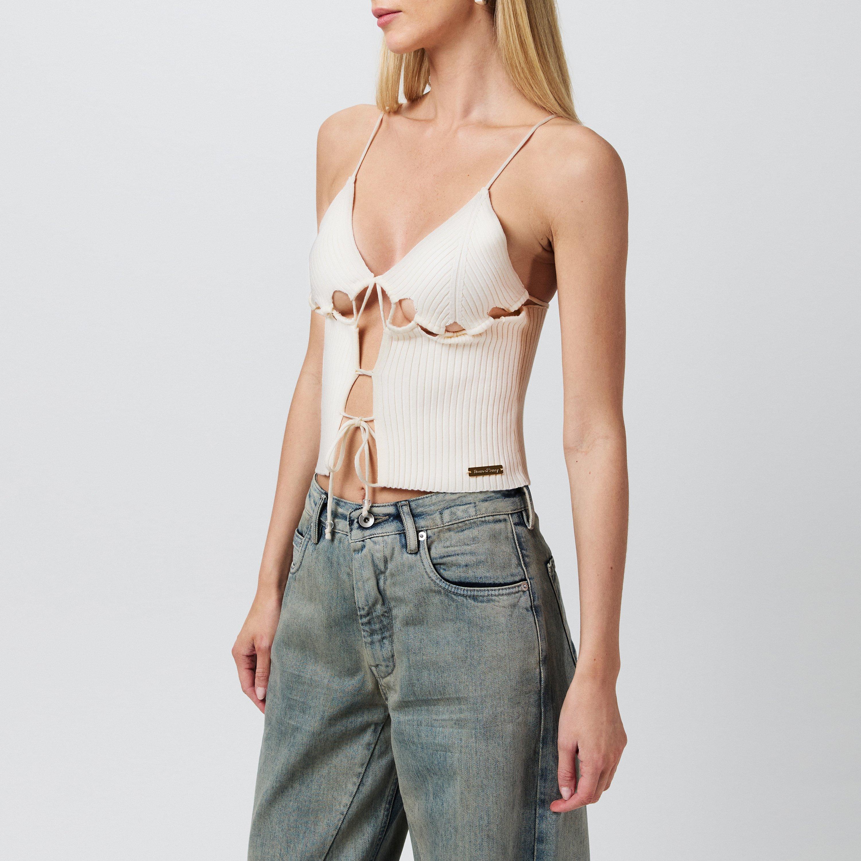 Marble - House Of Sunny - Women's Lace-Up Crochet Cami Knitted Top - 2