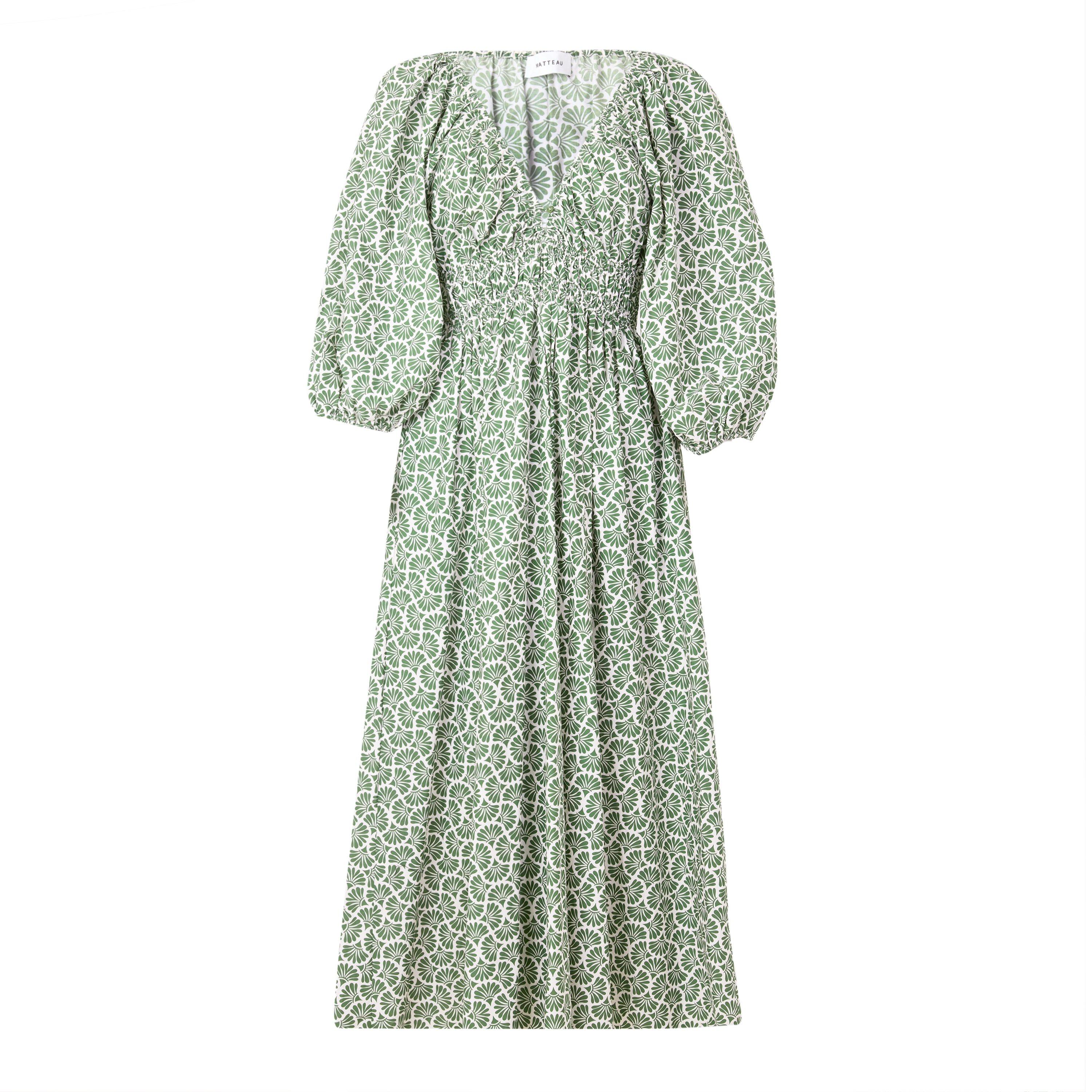 LIGHT GREEN - Matteau - Shirred Plunge Button Dre - 1