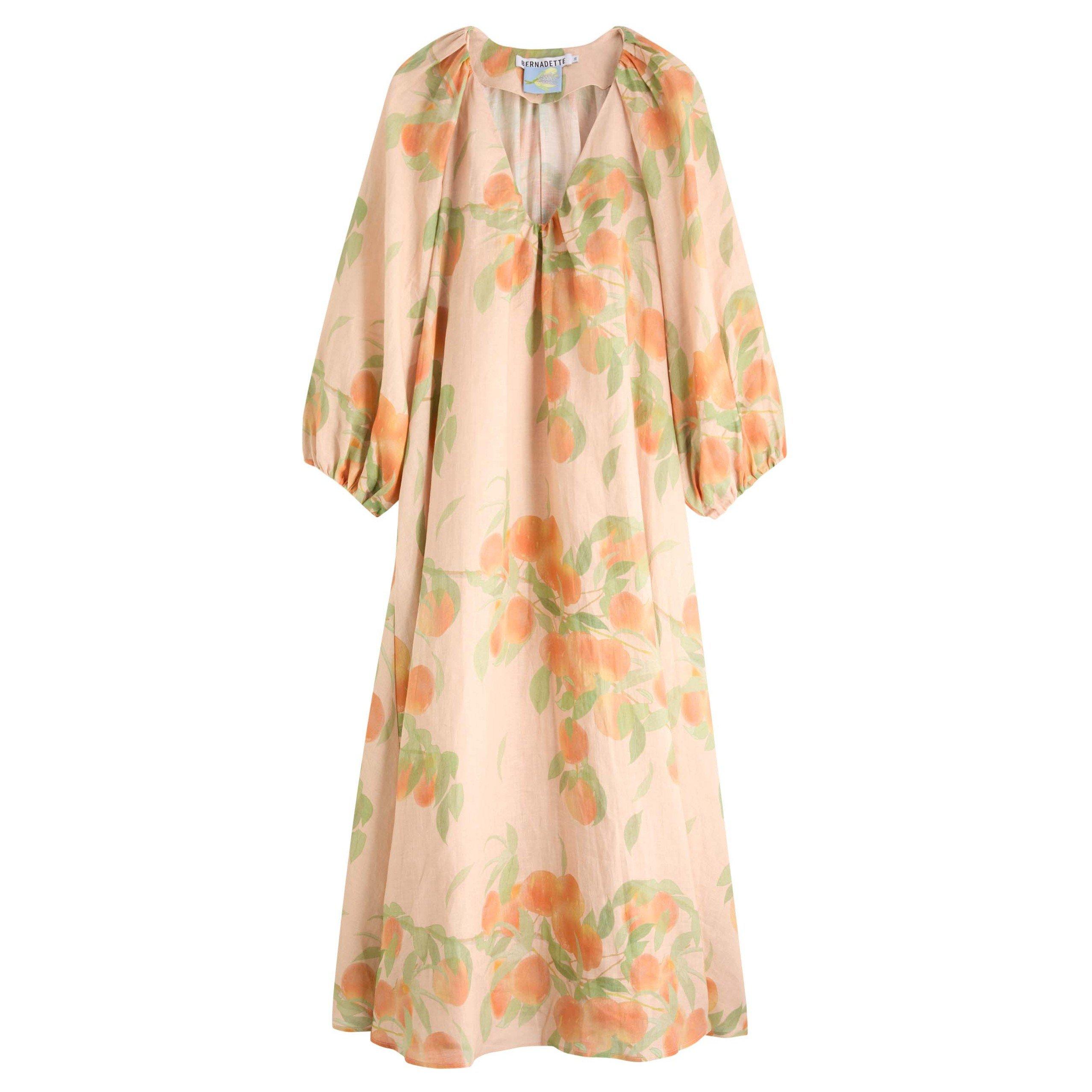 MULTI PRINT - BERNADETTE - Women's Georgette Linen Puff-Sleeve Loose-Fit Maxi Dress