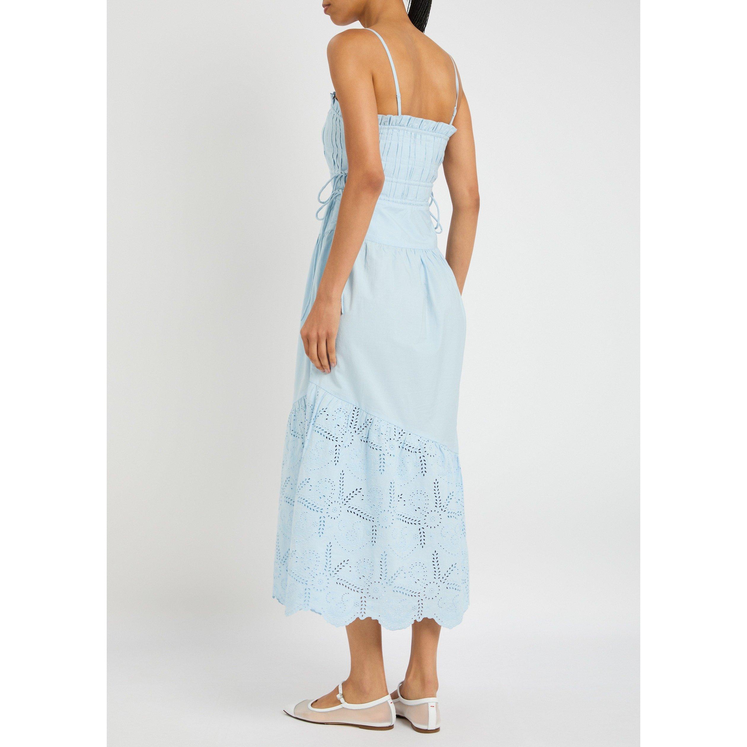 BLUE - Damson Madder - Women's Kelia Cotton Midi A-Line Dress - 3