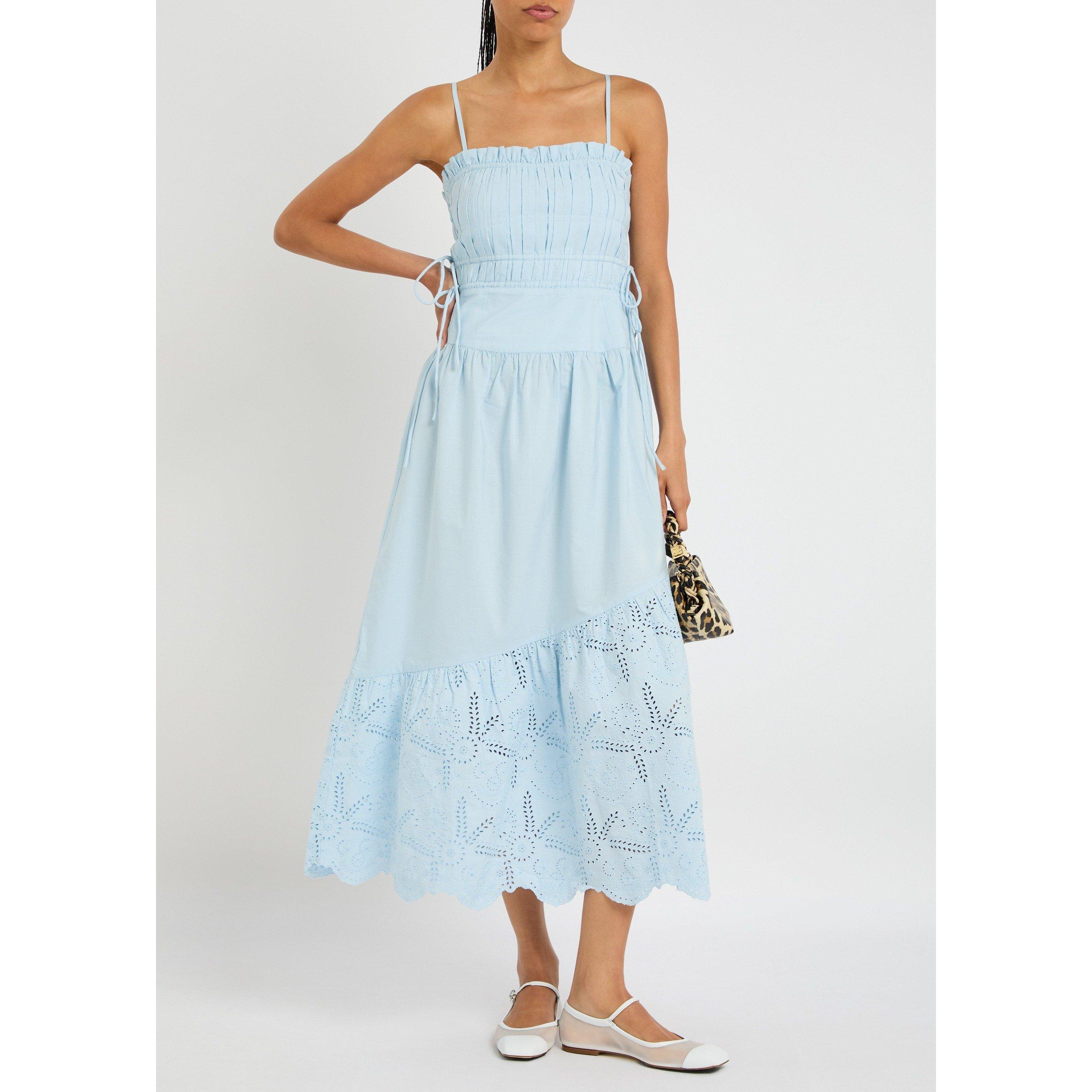 BLUE - Damson Madder - Women's Kelia Cotton Midi A-Line Dress - 5
