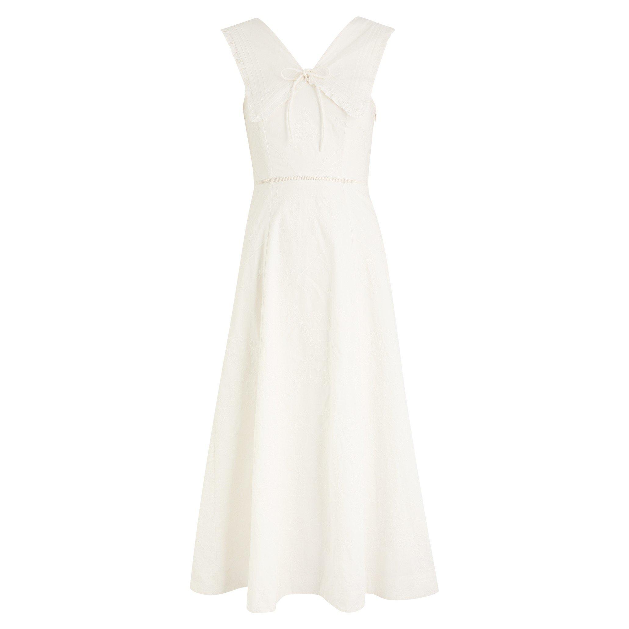 WHITE - Damson Madder - Women's Fan Fan Cotton Midi Cut Out Dress