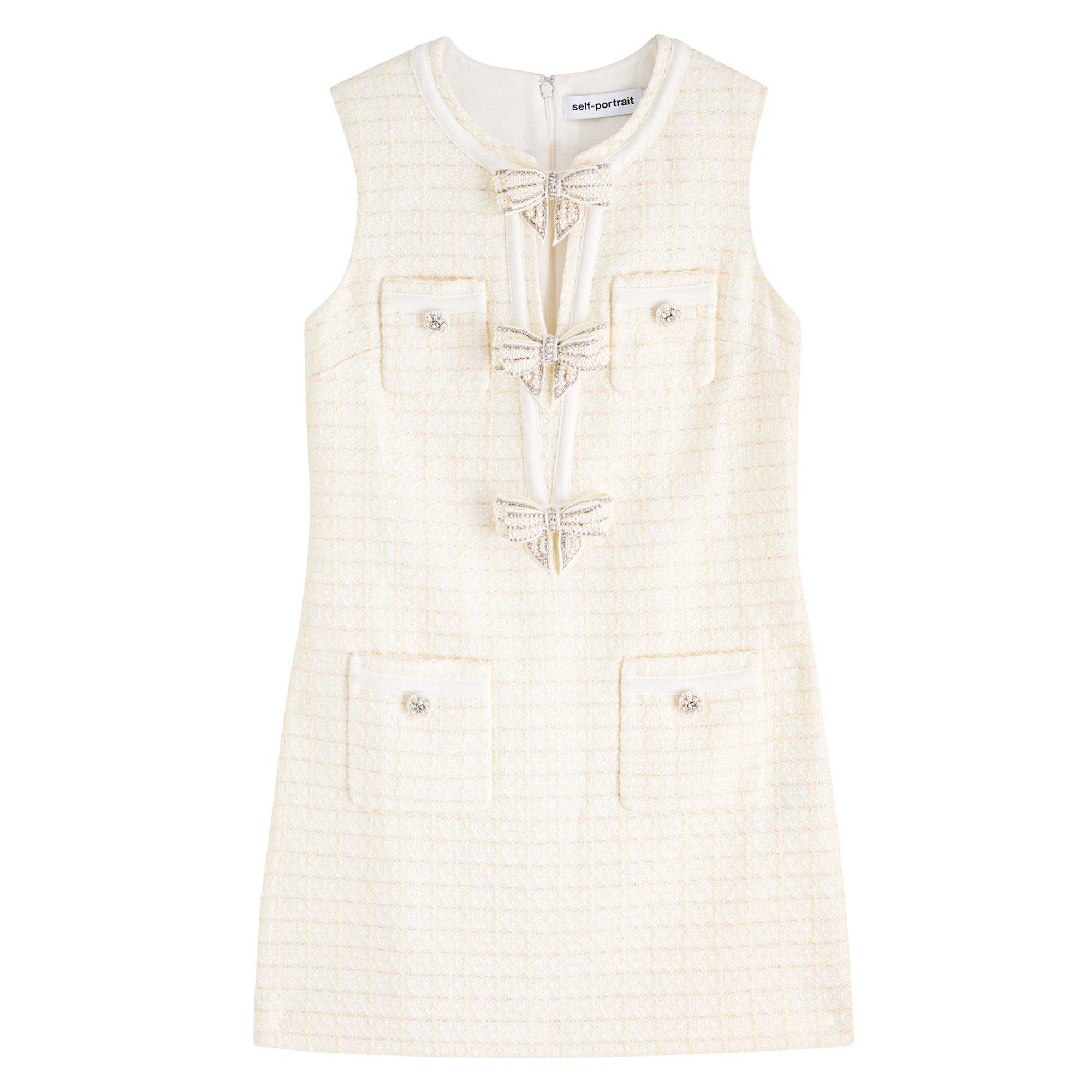 CREAM - Self Portrait - SD BOUCLE BOW MINI DRESS