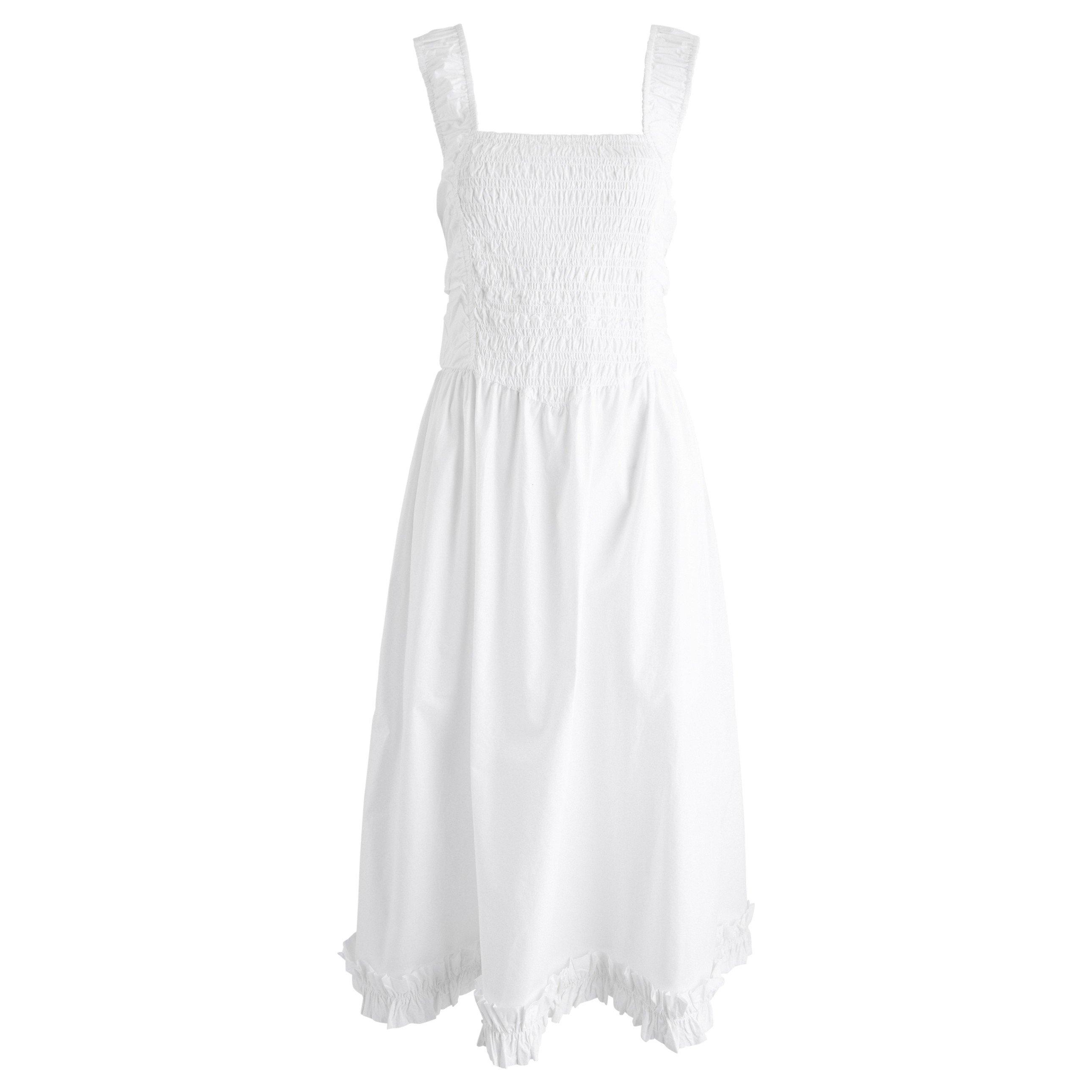 WHITE - Ganni - Poplin Midi Strap Smock Dress