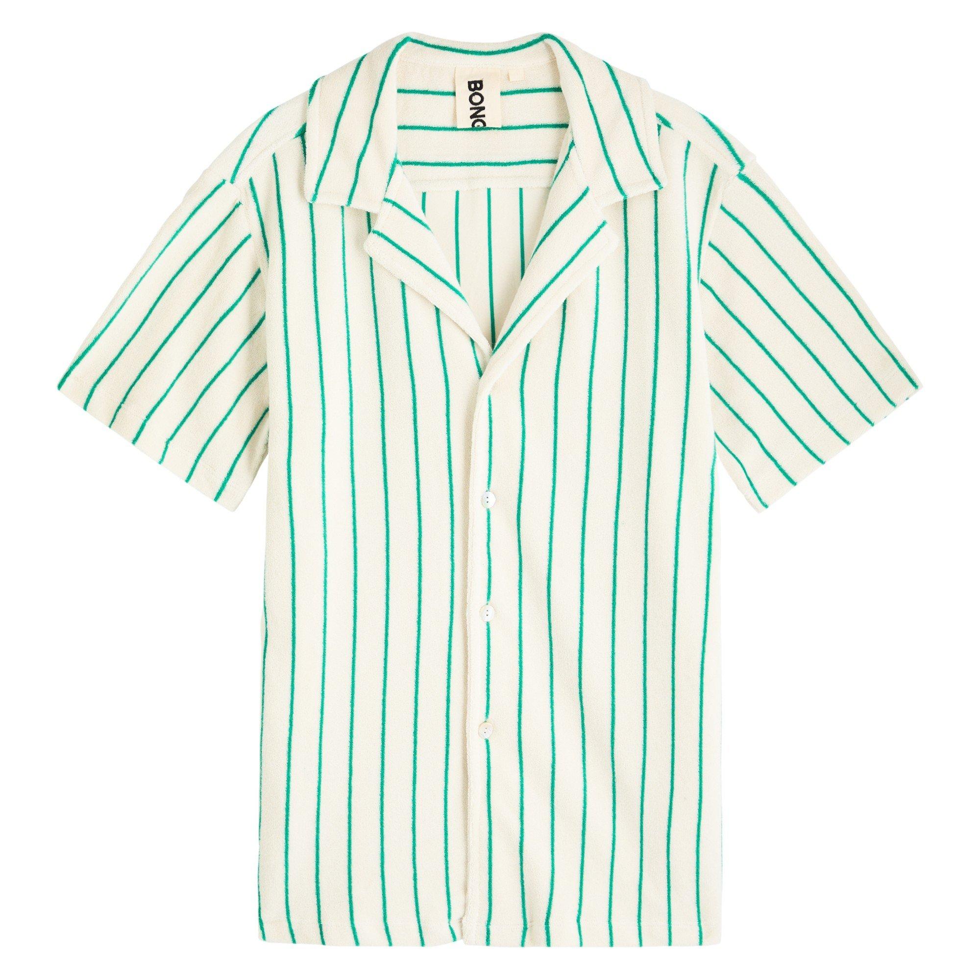 WHITE AND GREEN - Bongusta - Women's Naram Striped Cotton Short-Sleeve Shirt